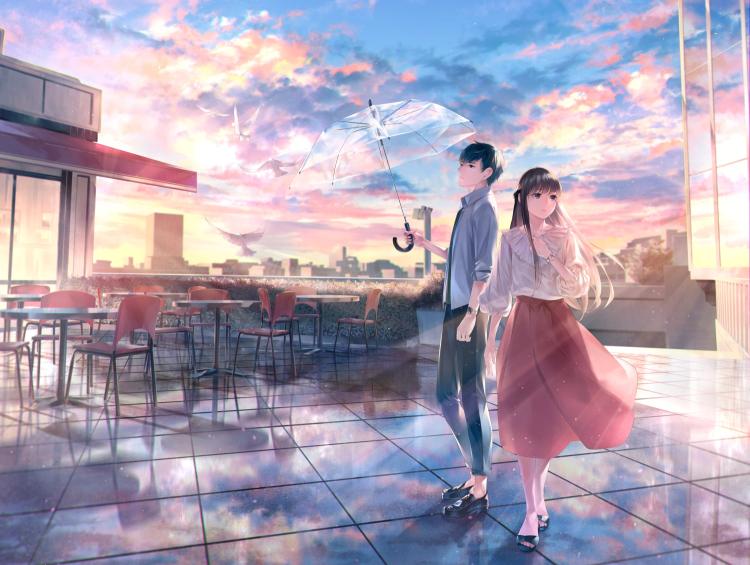 Download anime couple rooftop transparent