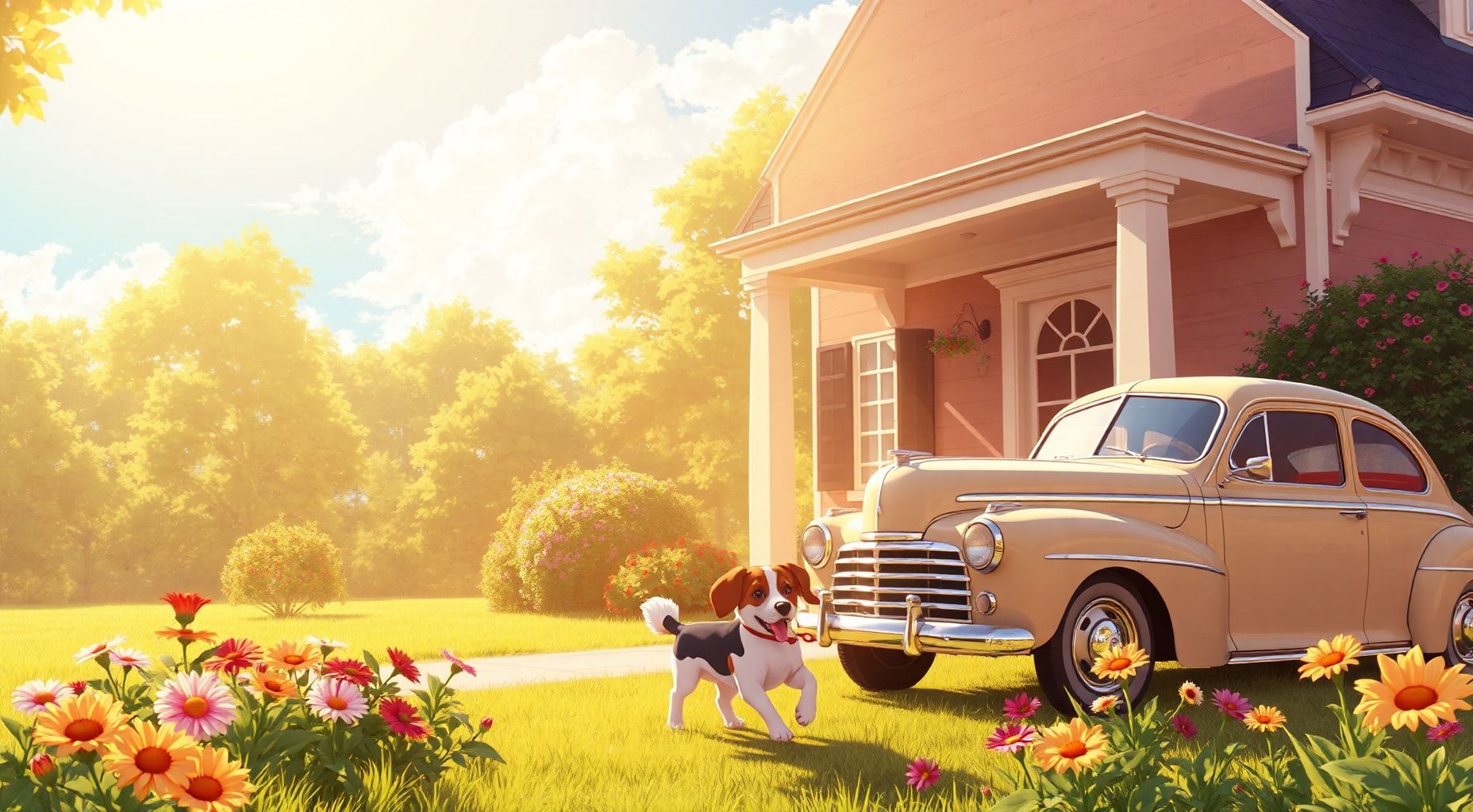 Download 1940s Colonial Home With Car And