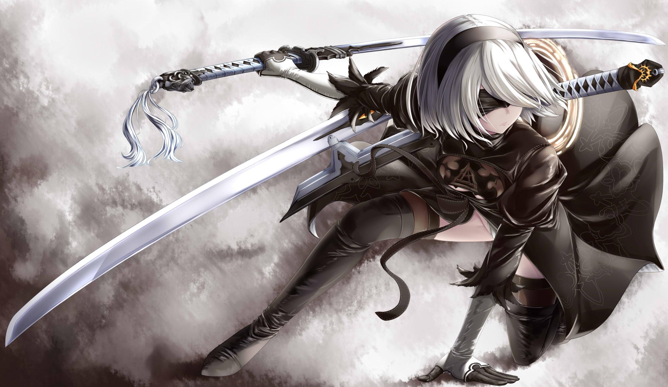 Download Woman in White Hair Holding Sword