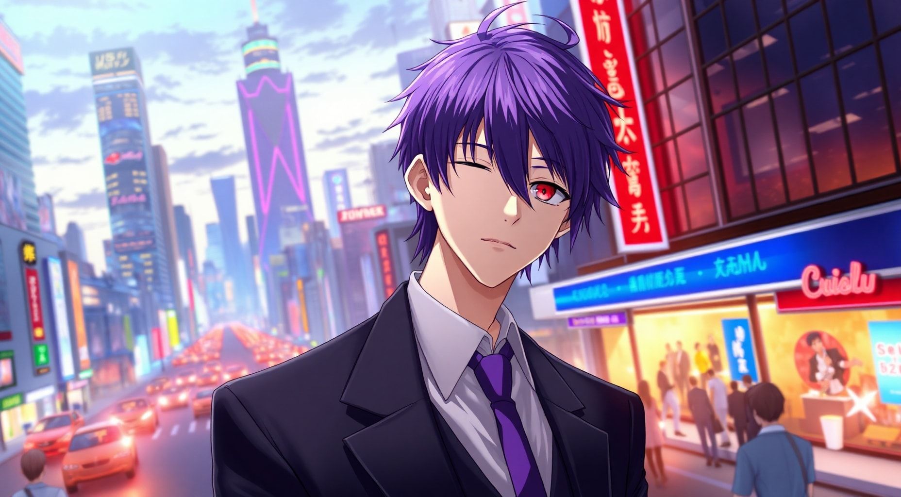 Download 1boy Purple Hair One Eye Red