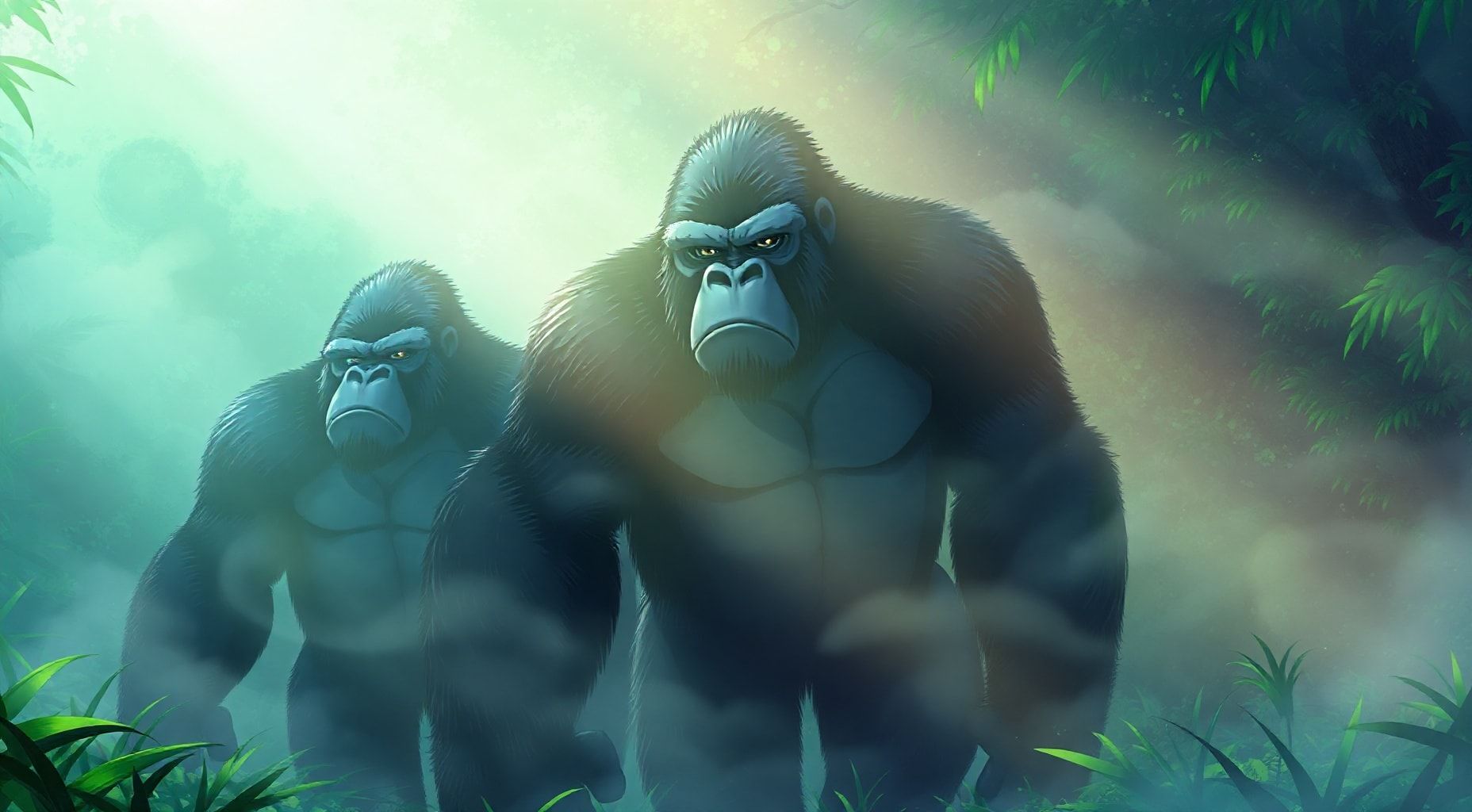 Download 3 Gorillas Emerging From The Mist