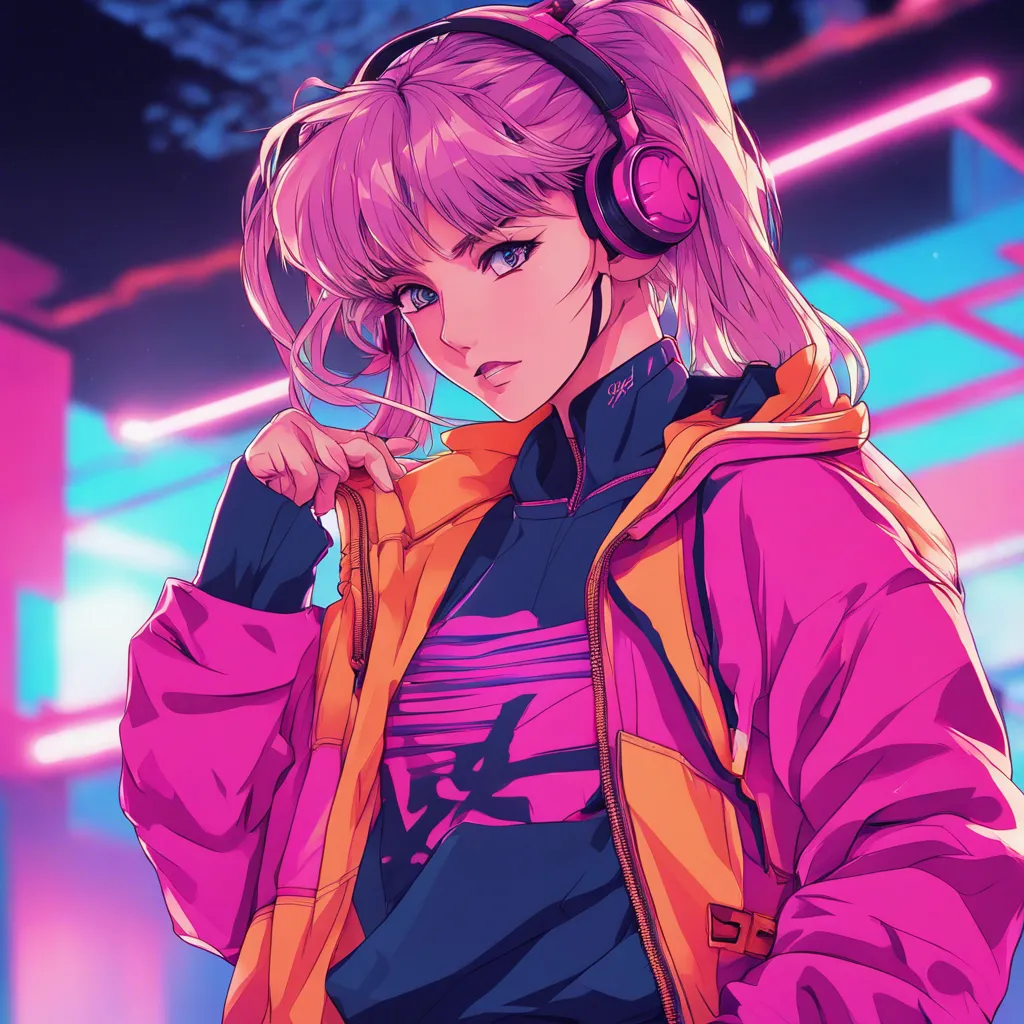 Download 90s Retrowave Anime Graphic Anime Girl