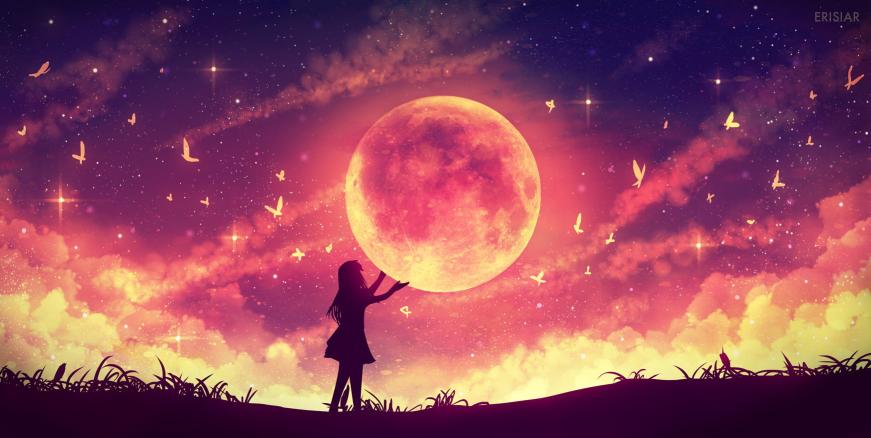 Download woman facing moon