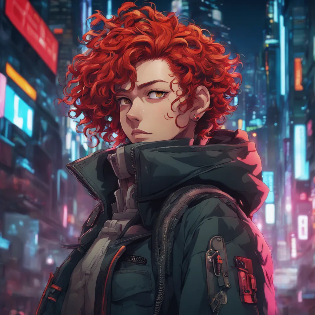 Download A Cyberpunk Character With Red Curly