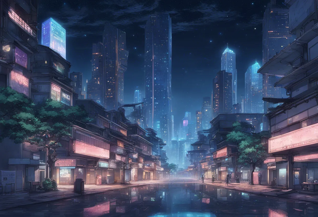 Download A Dystopian Cityscape At Night Reminiscent