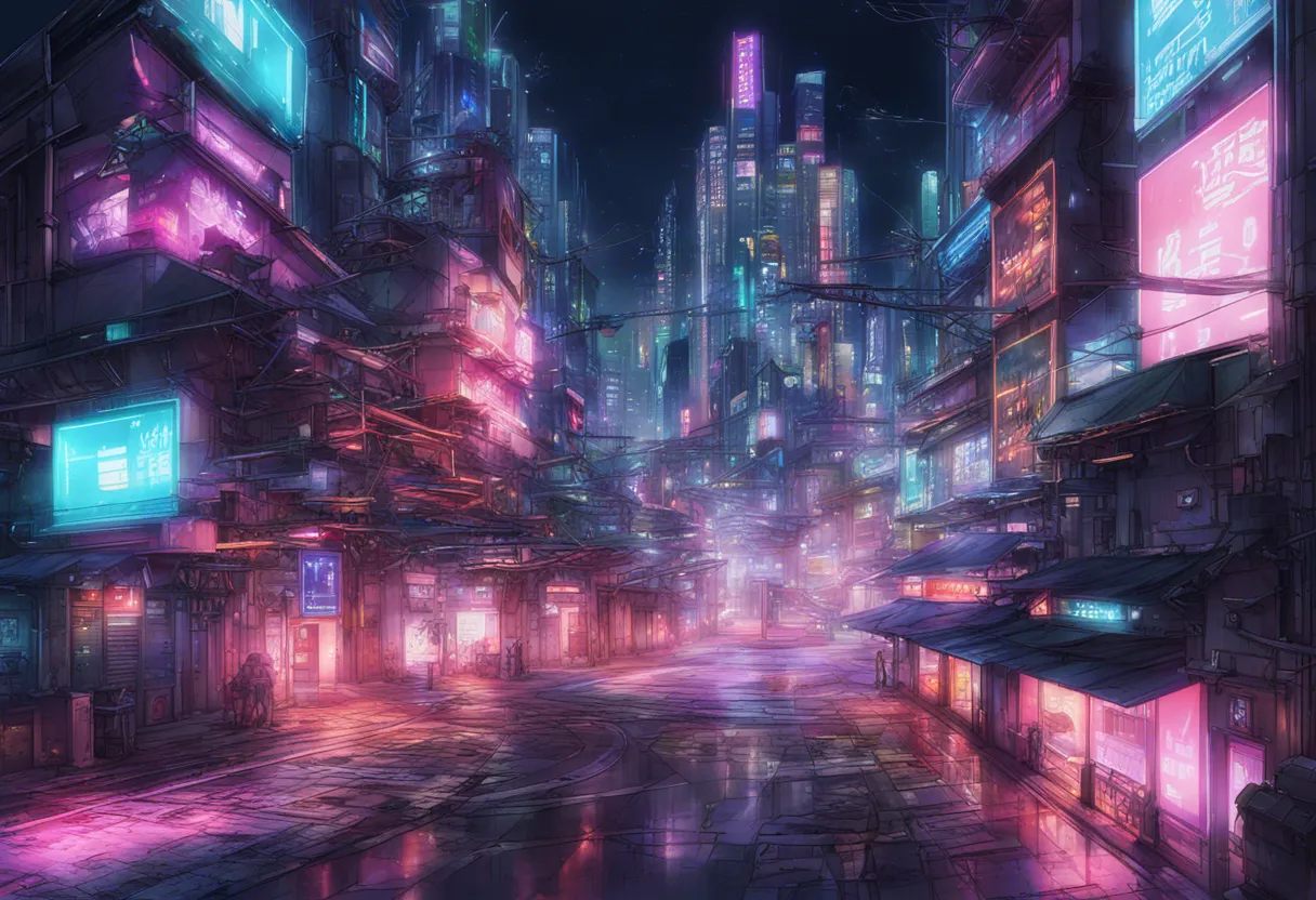 Download A Futuristic Cityscape With Neon Lights