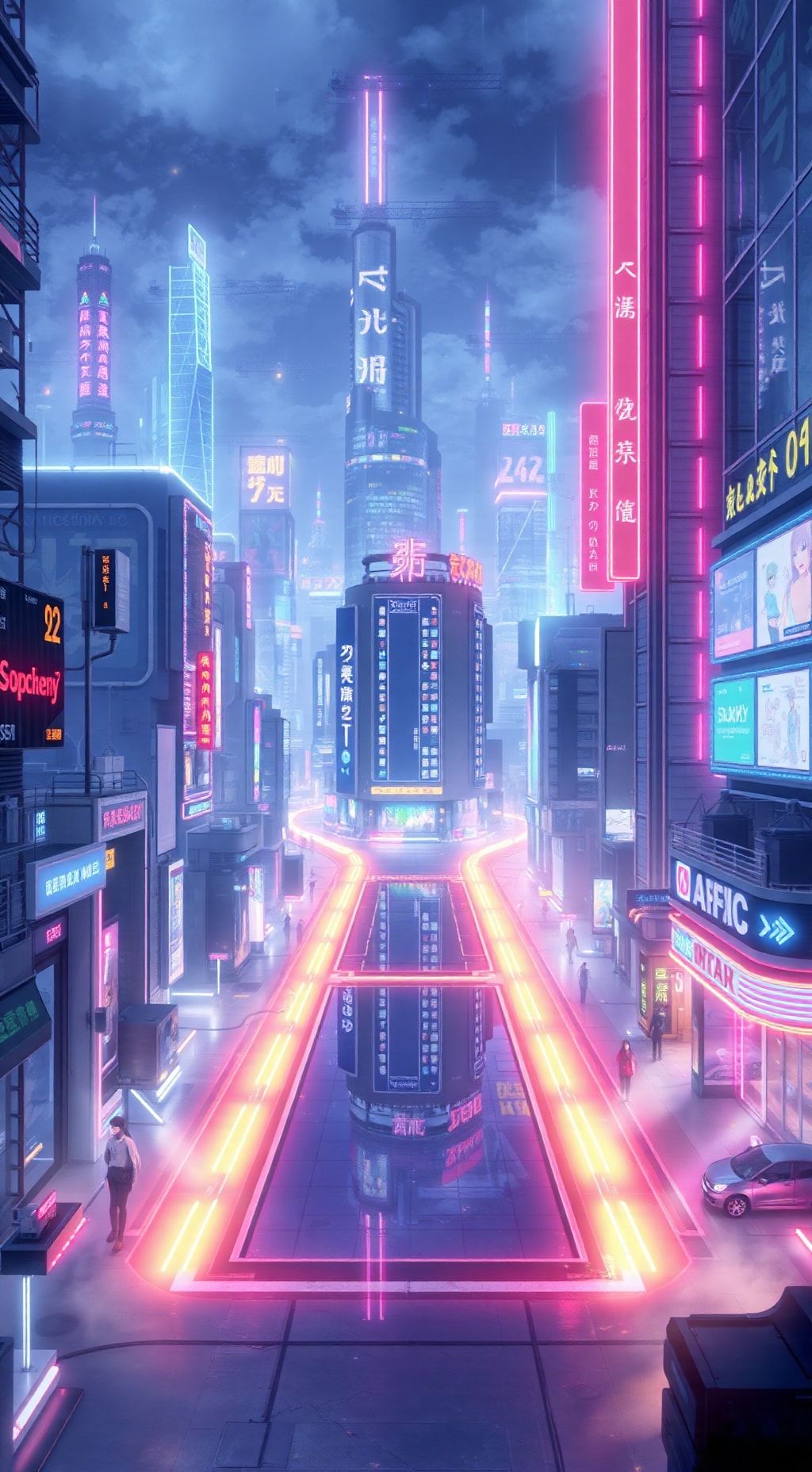 Download A Futuristic Cityscape With Neon Lights