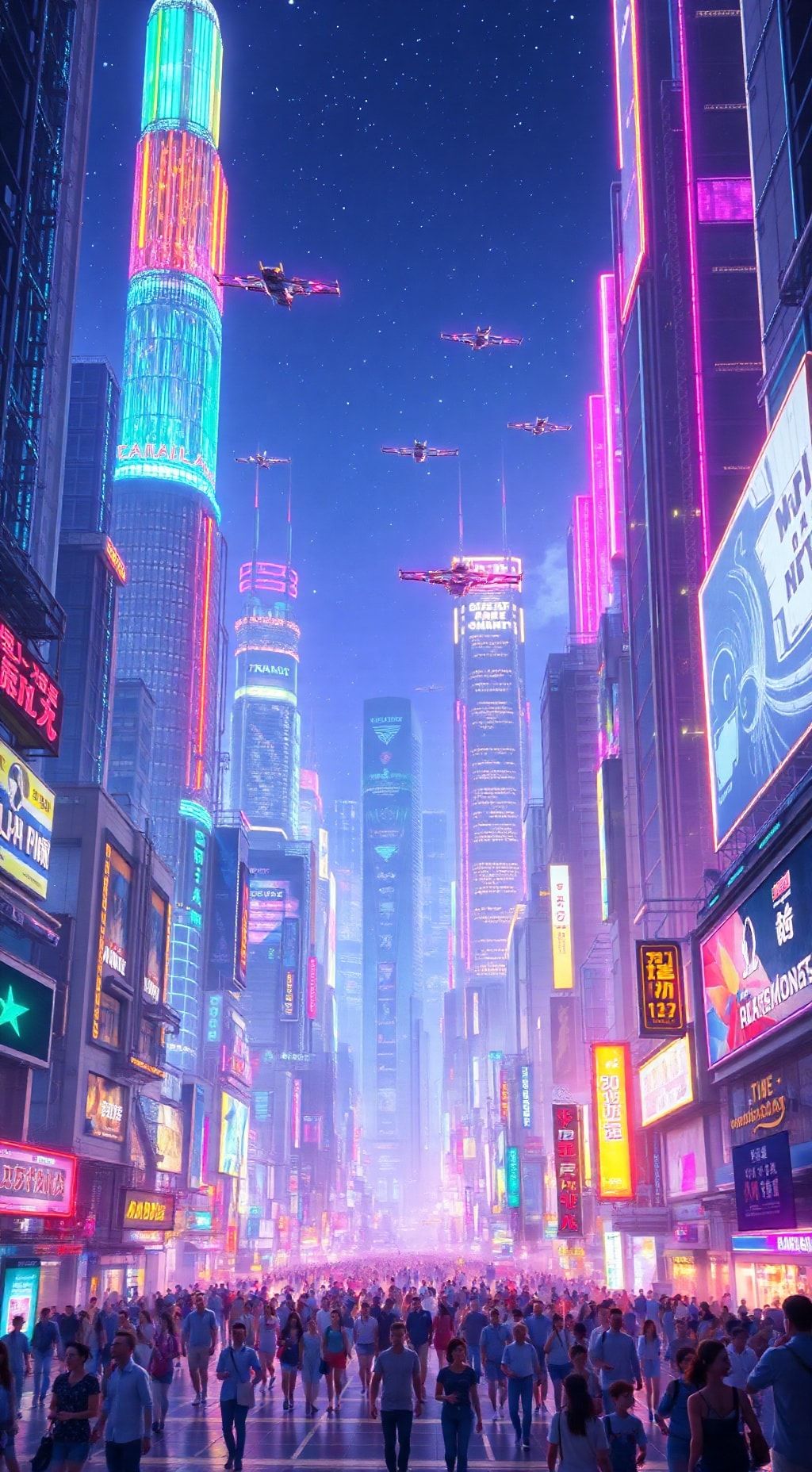 Download A Futuristic Cityscape With Neon Lights