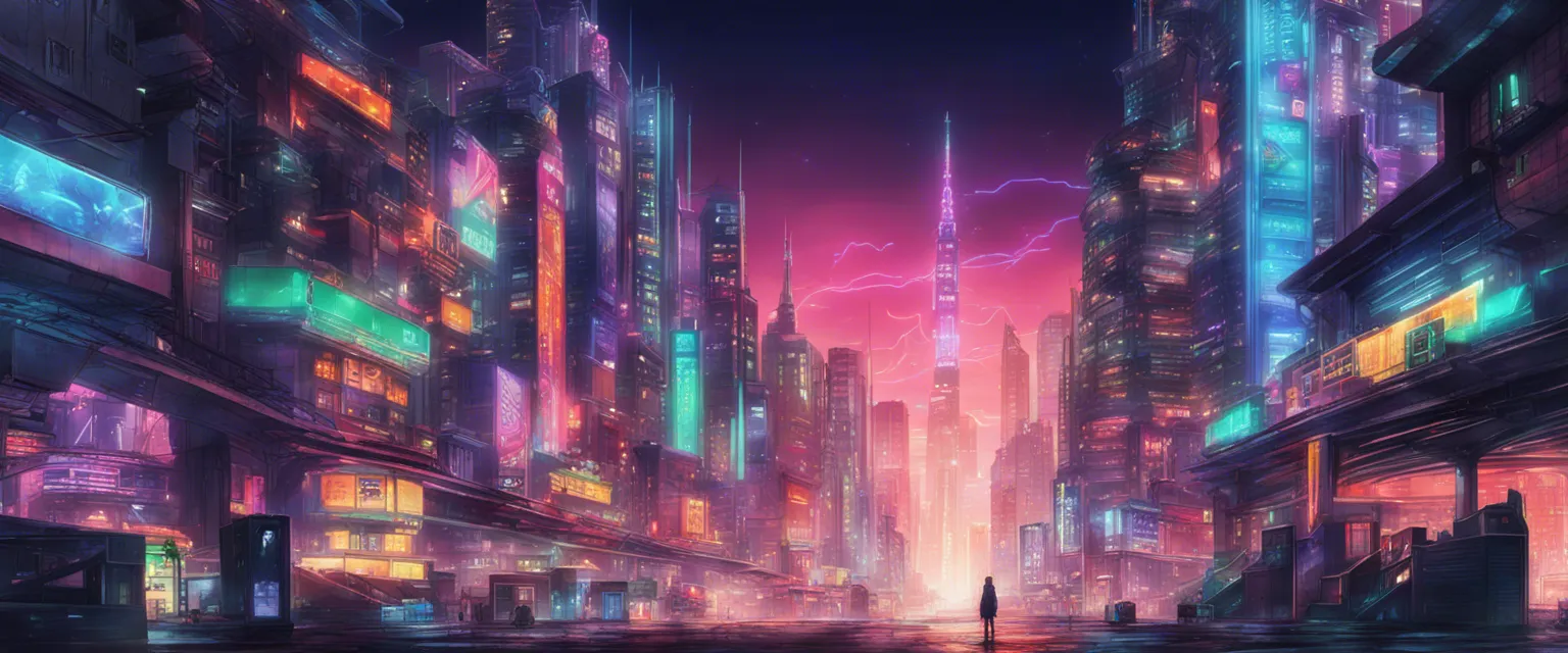 Download A Futuristic Cityscape With Neon Lights