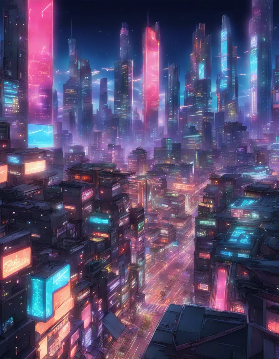 Download A Futuristic Cityscape With Neon Lights