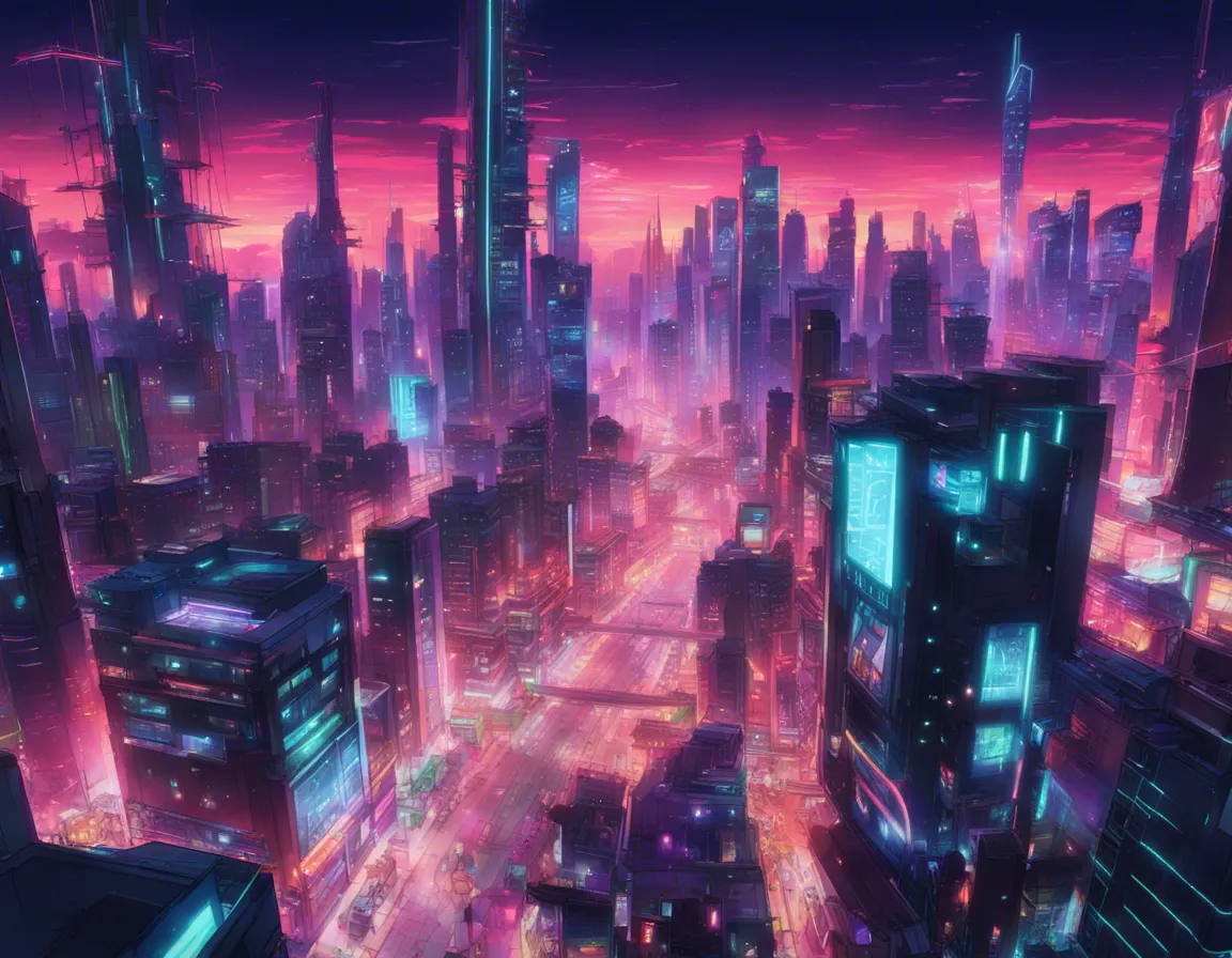 Download A Futuristic Cityscape With Neon Lights