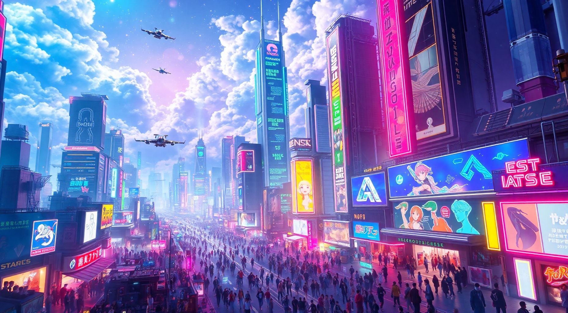 Download A Futuristic Cityscape With Neon Lights