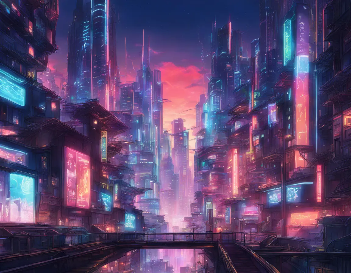 Download A Futuristic Cityscape With Neon Lights