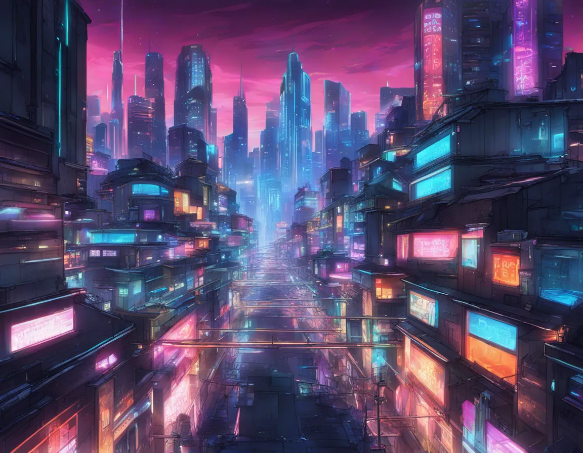 Download A Futuristic Cityscape With Neon Lights