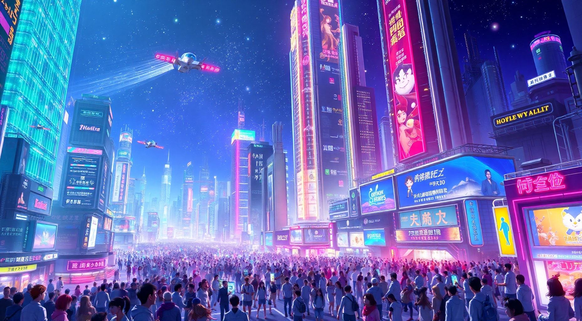 Download A Futuristic Cityscape With Neon Lights