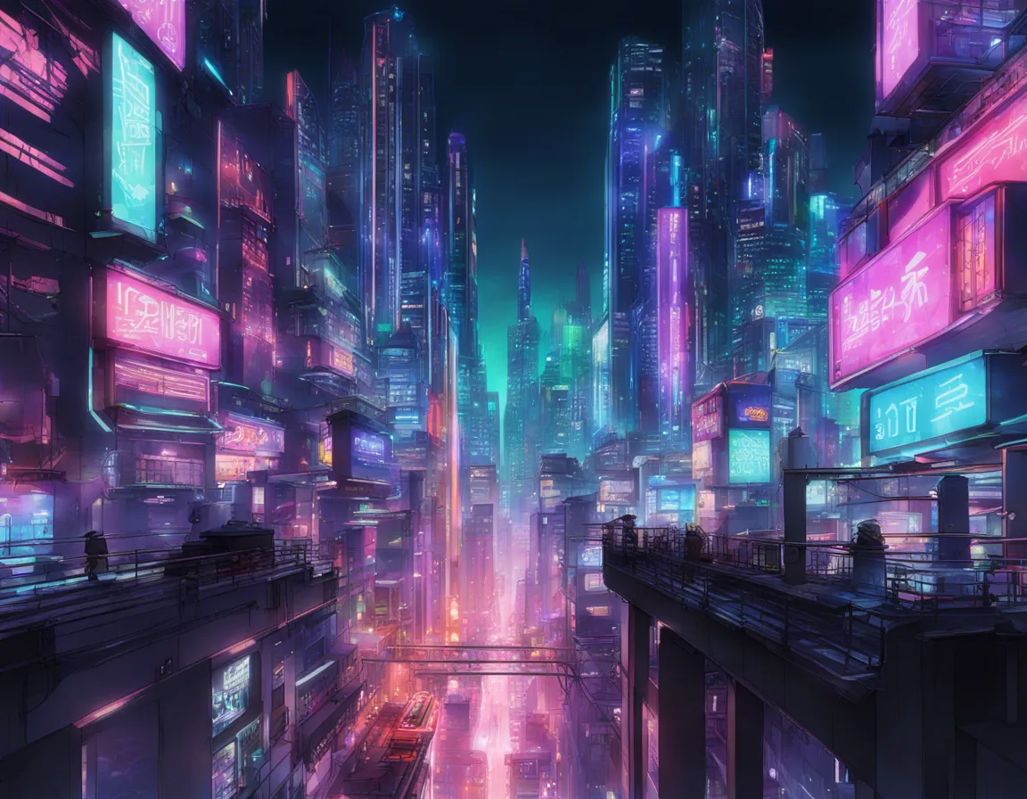 Download A Futuristic Cityscape With Neon Lights