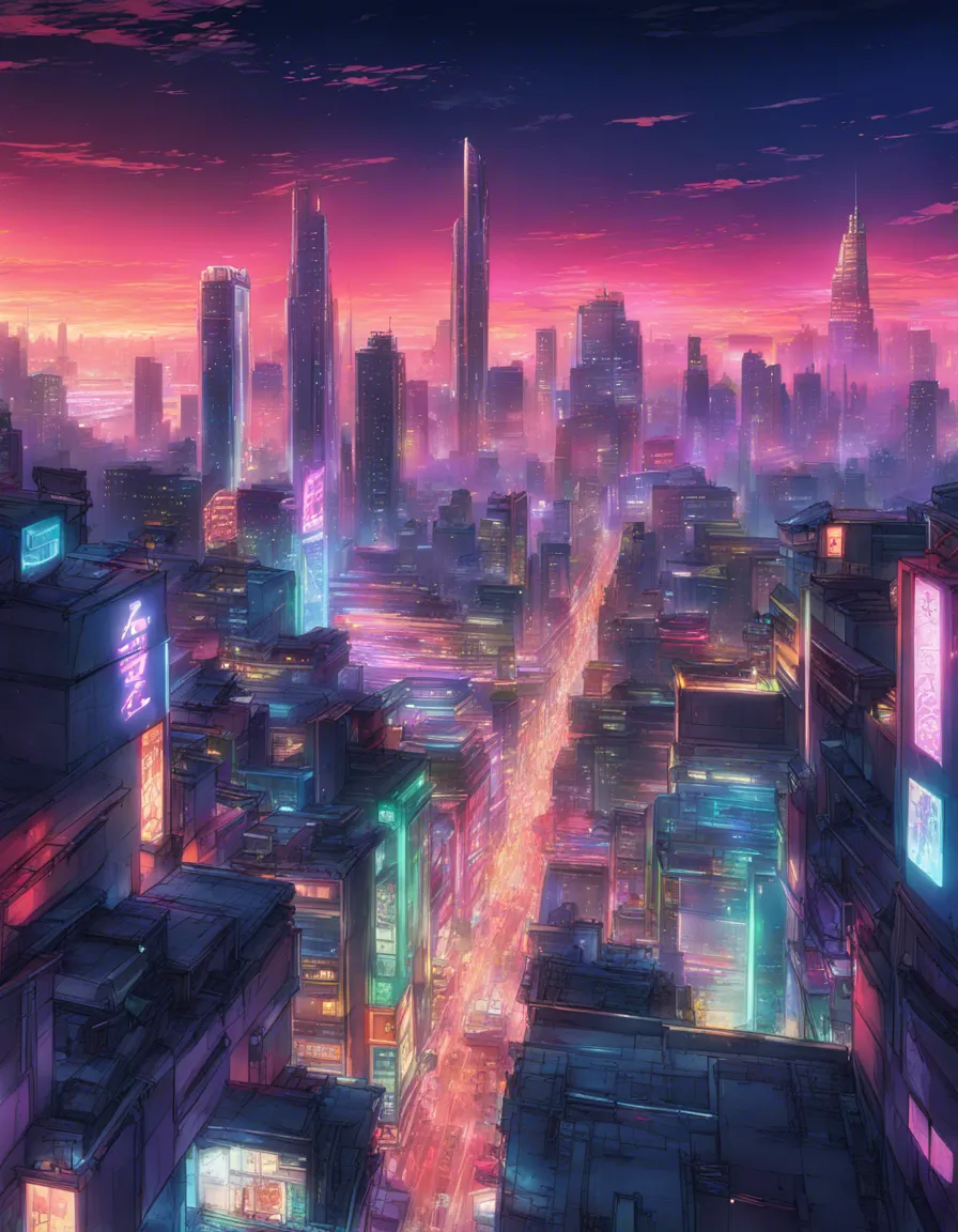 Download A Futuristic Cityscape With Neon Lights