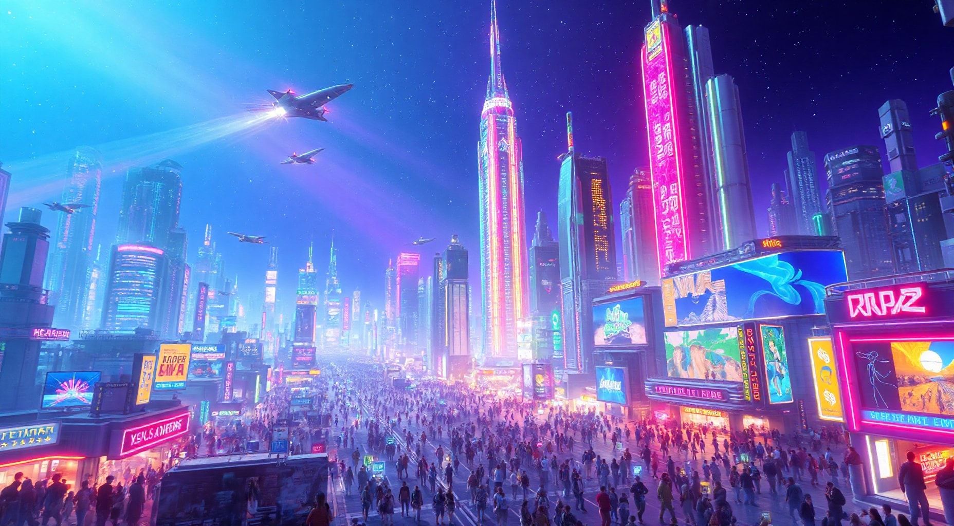 Download A Futuristic Cityscape With Neon Lights