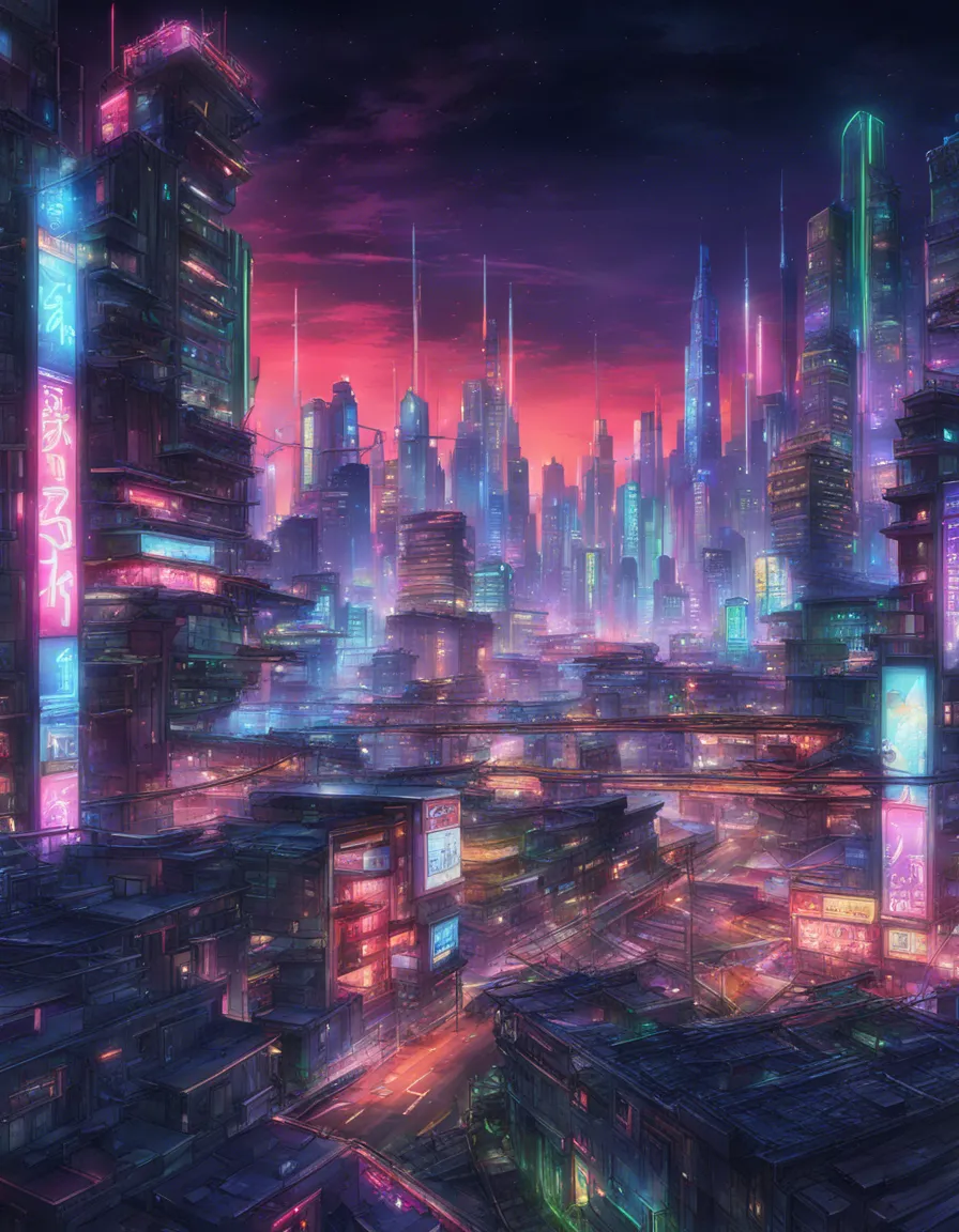 Download A Futuristic Cityscape With Neon Lights