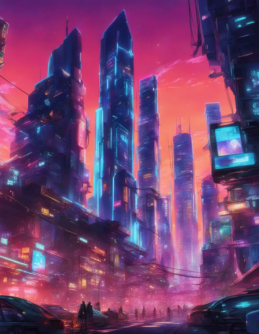 Download A Futuristic Cityscape With Neon Lights