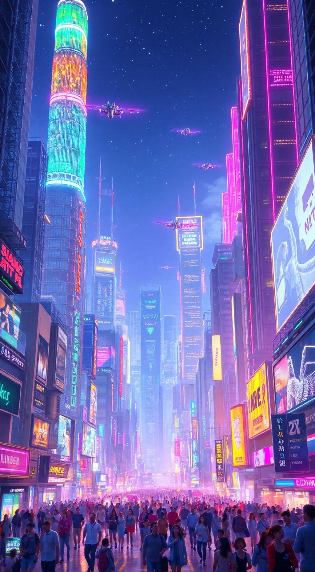 Download A Futuristic Cityscape With Neon Lights