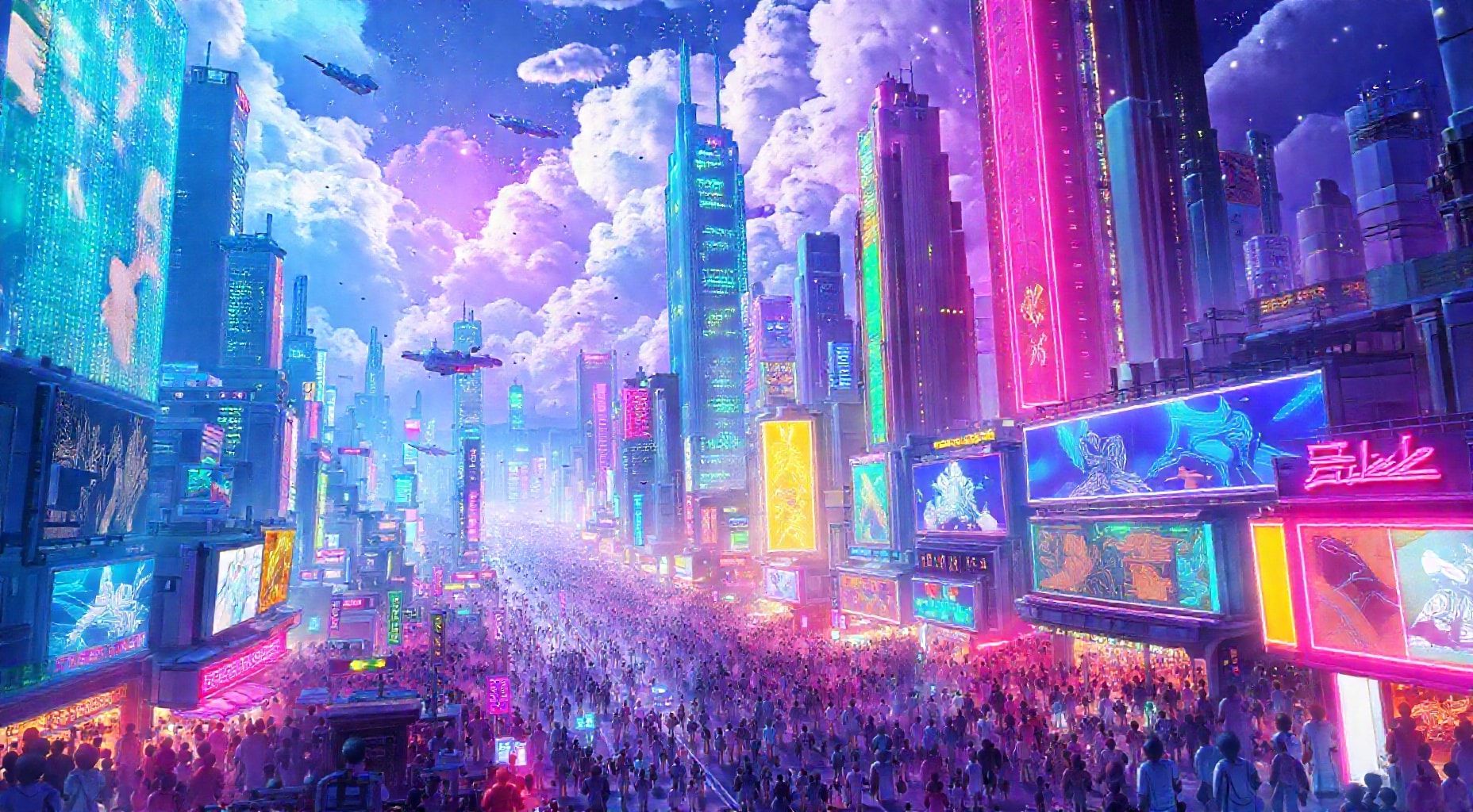 Download A Futuristic Cityscape With Neon Lights