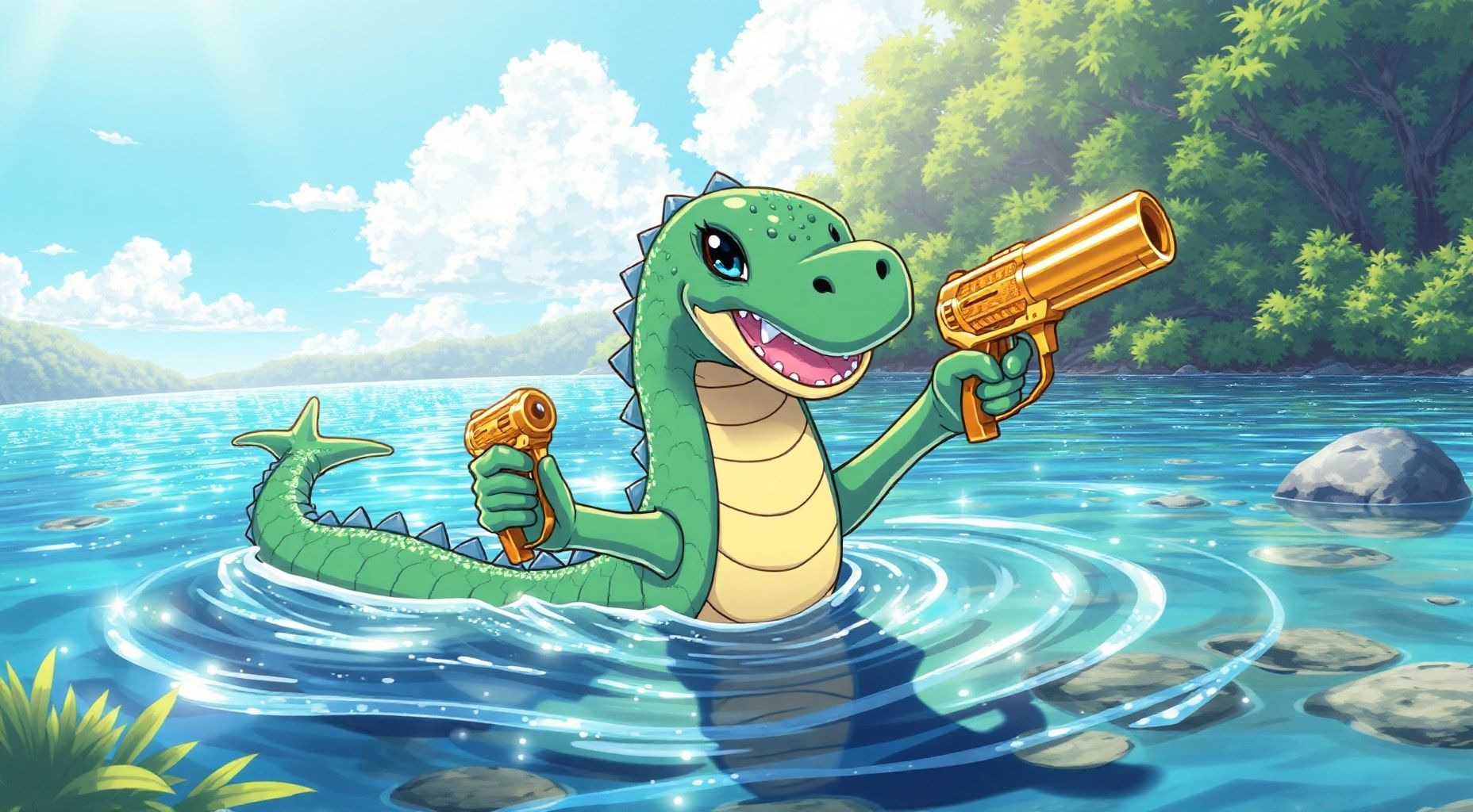 Download A Glockness Monster Holding Two Golden