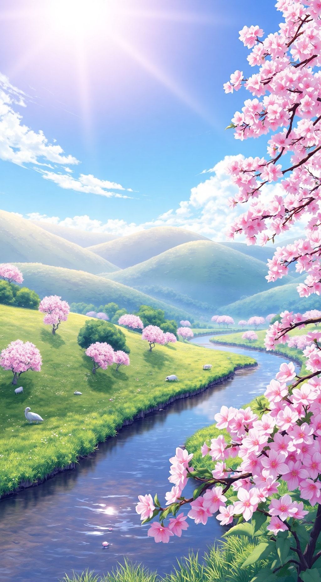 Download A Serene Landscape With Cherry Blossoms