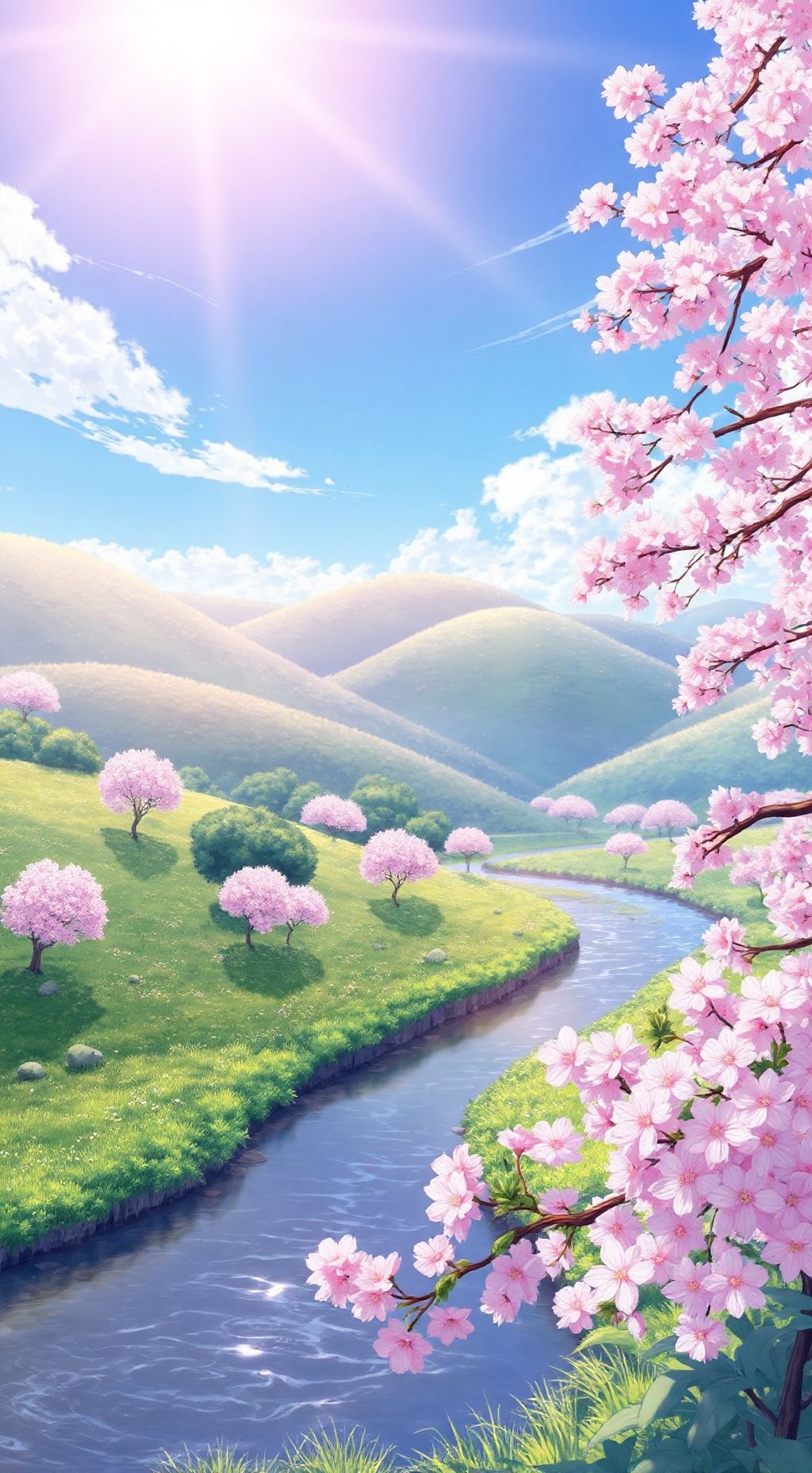 Download A Serene Landscape With Cherry Blossoms