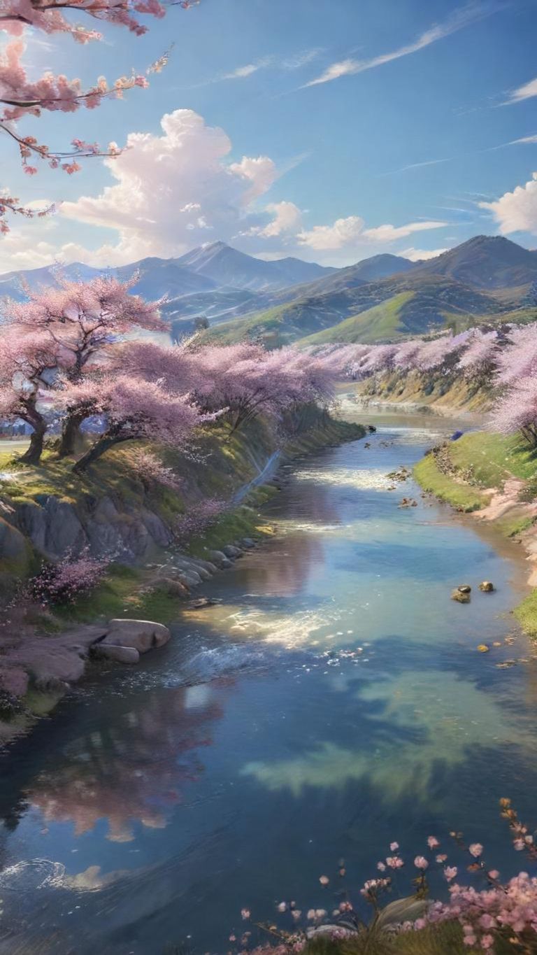 Download A Serene Landscape With Cherry Blossoms