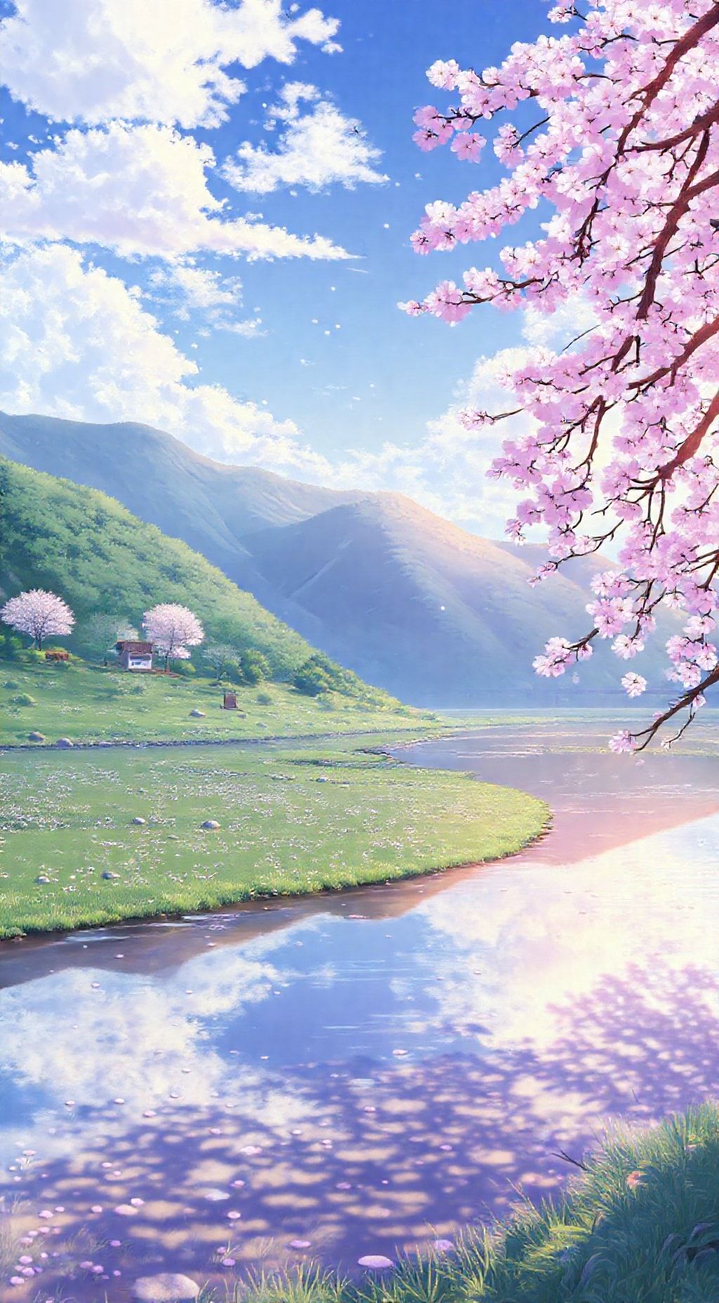 Download A Serene Landscape With Cherry Blossoms