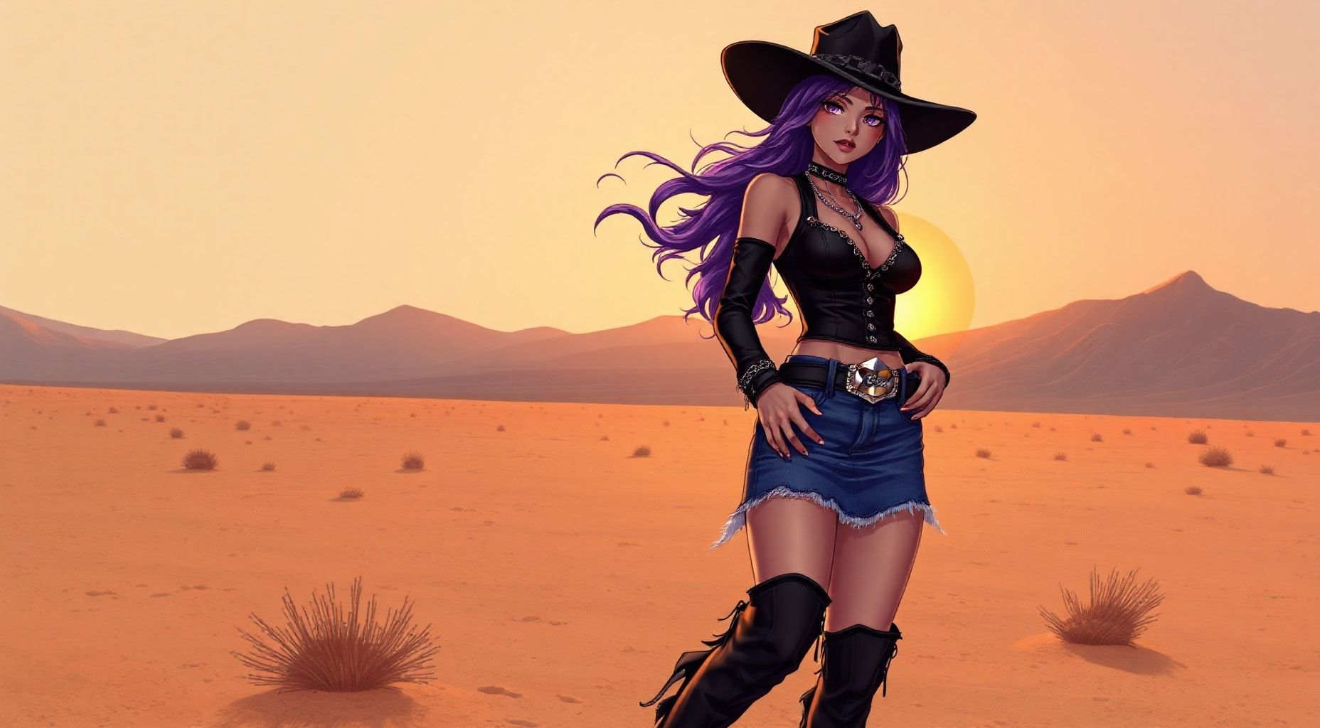 Download Africanamerican Cowboy Goth Girl With Skimpy