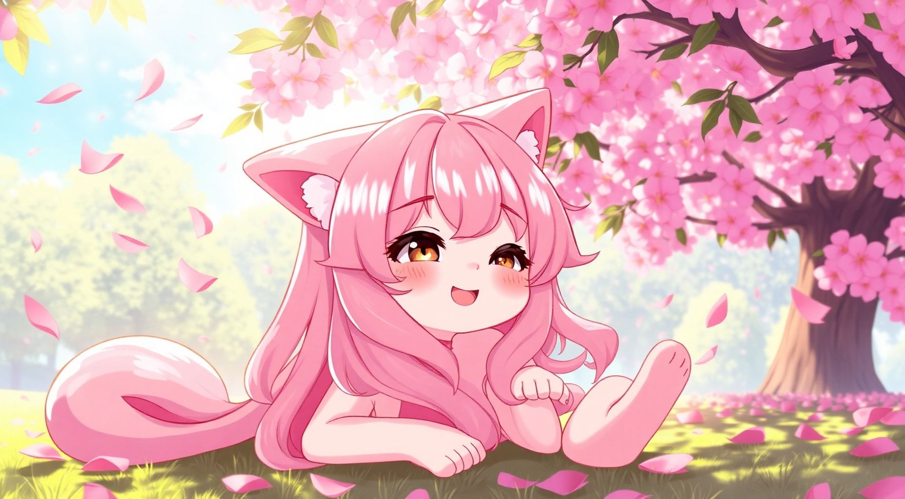 Download Anime Cat Girl Pink Medium Hair