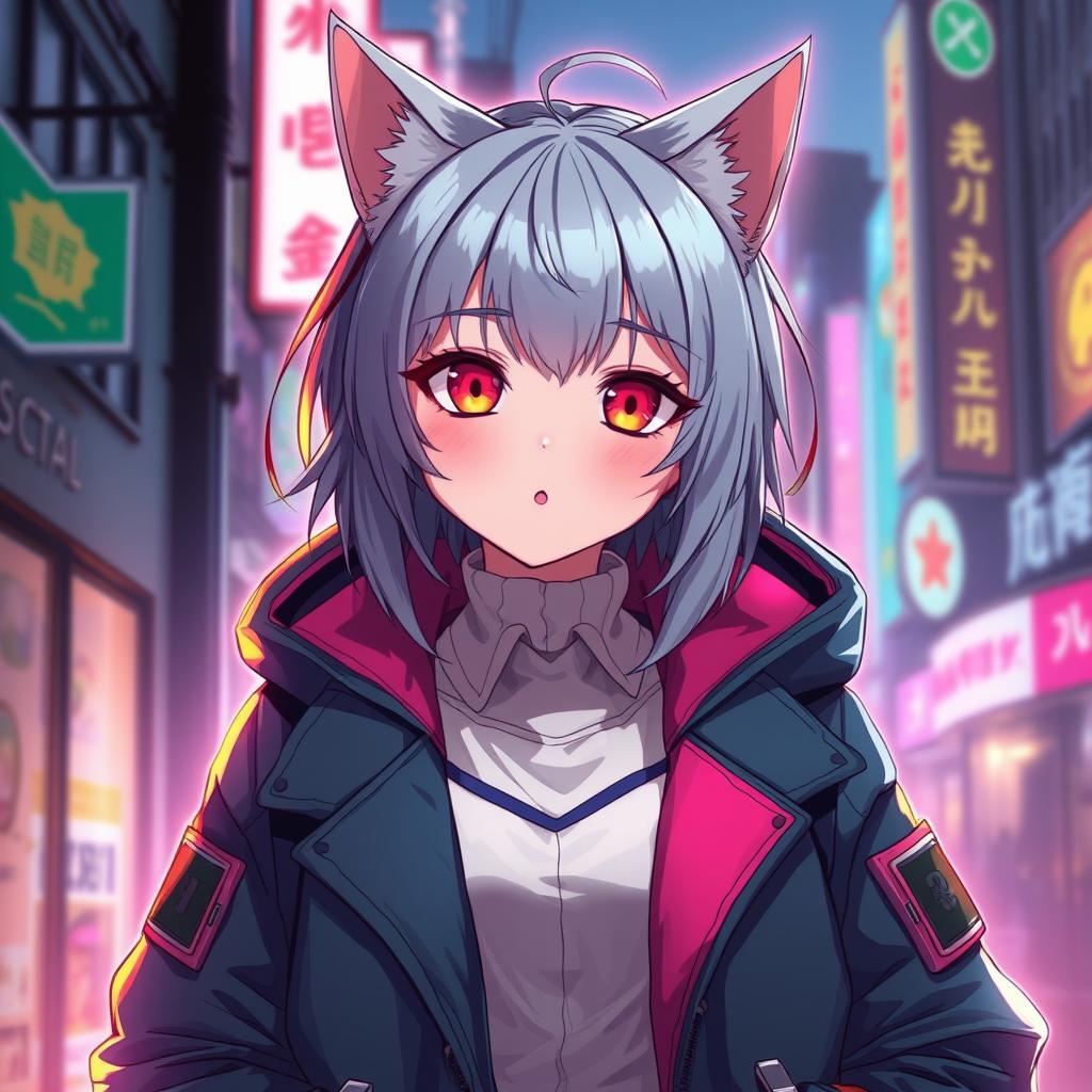 Download Anime Cyberpunk Catgirl In