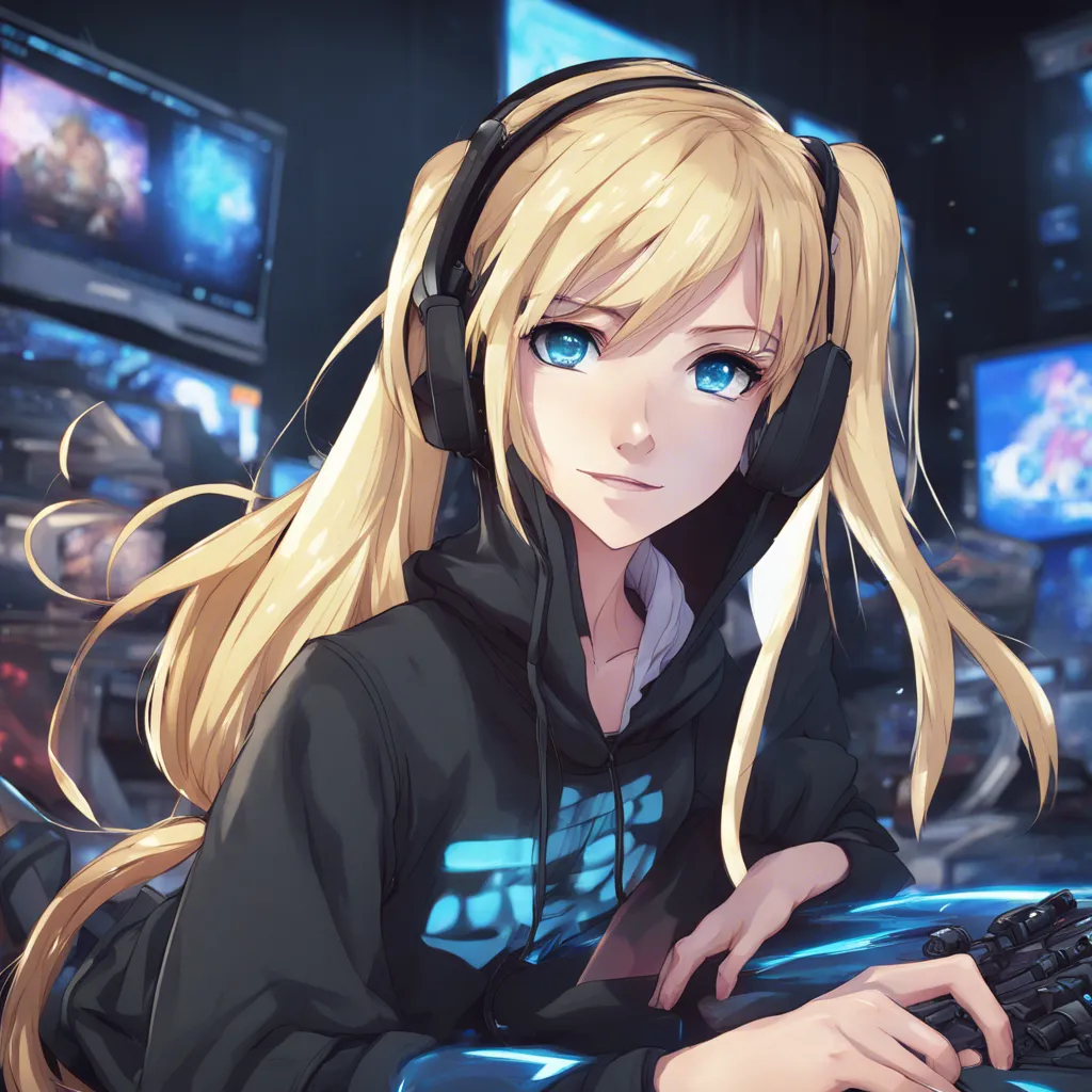 Download Anime Gamer Girl Blonde Blue Eyed