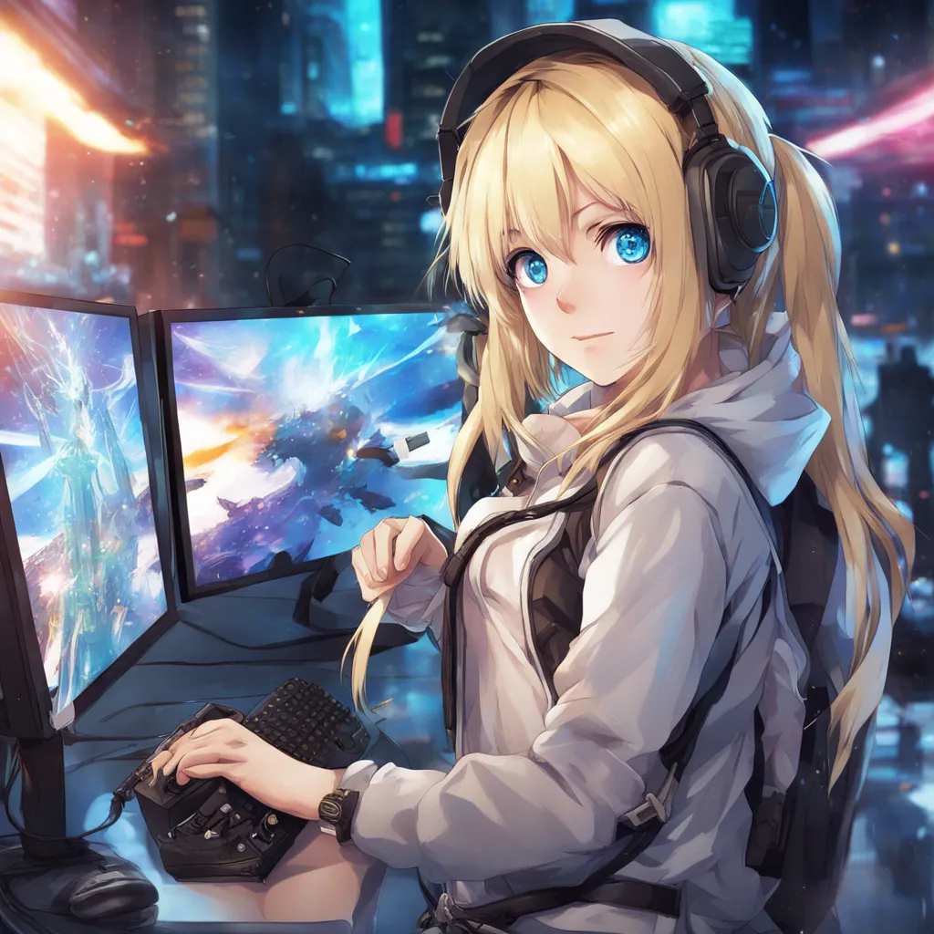 Download Anime Gamer Girl Blonde Blue Eyed