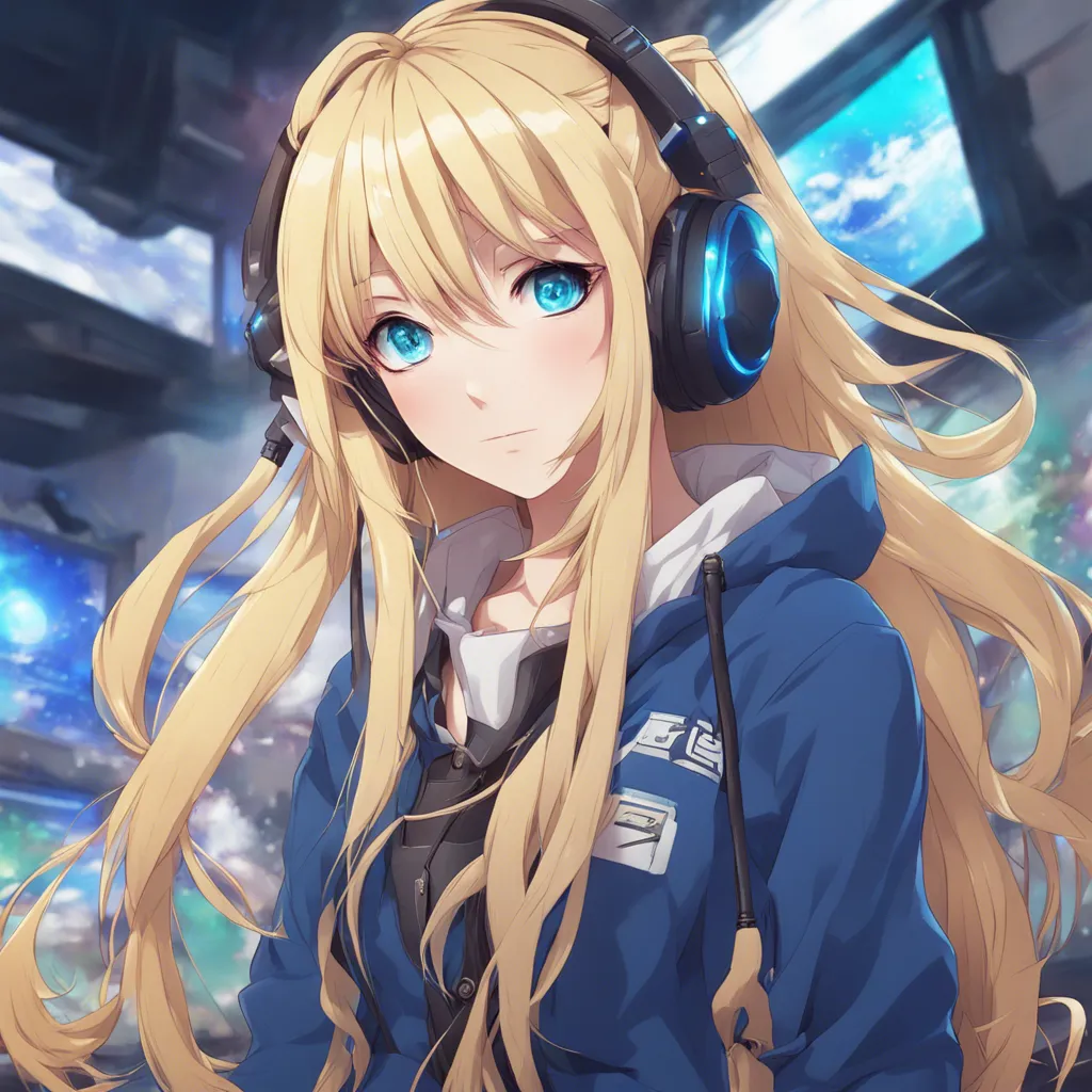 Download Anime Gamer Girl Blonde Blue Eyed