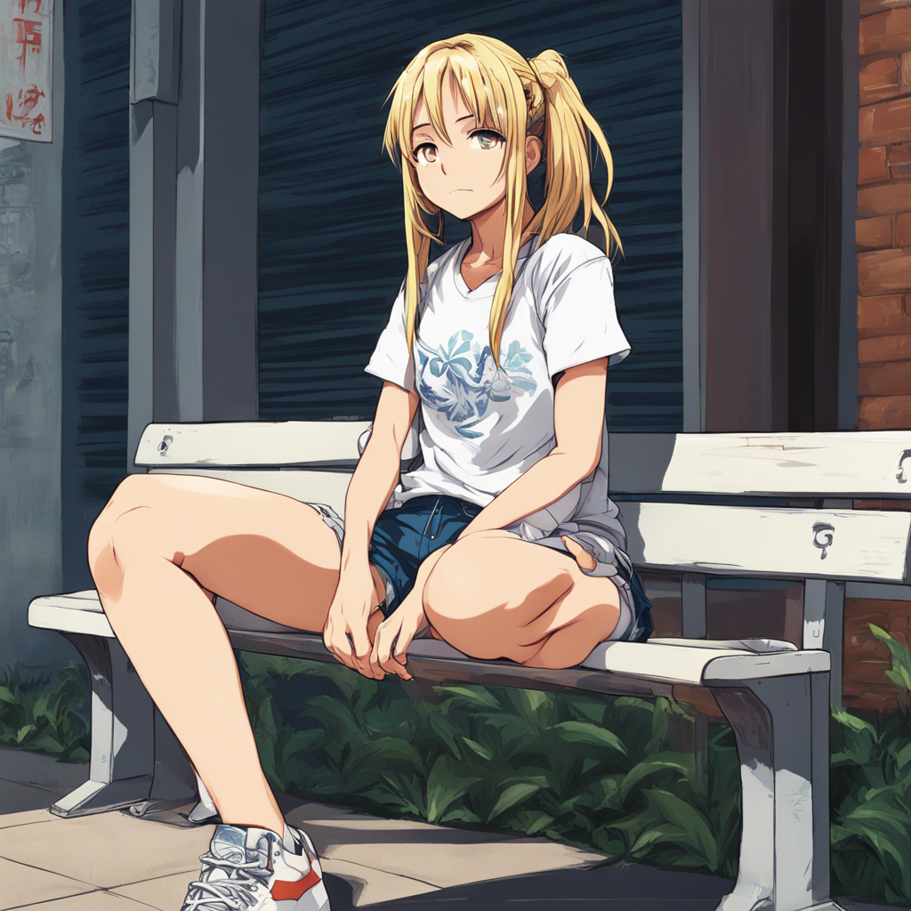 Download Anime Girl Kneeling On A Bench