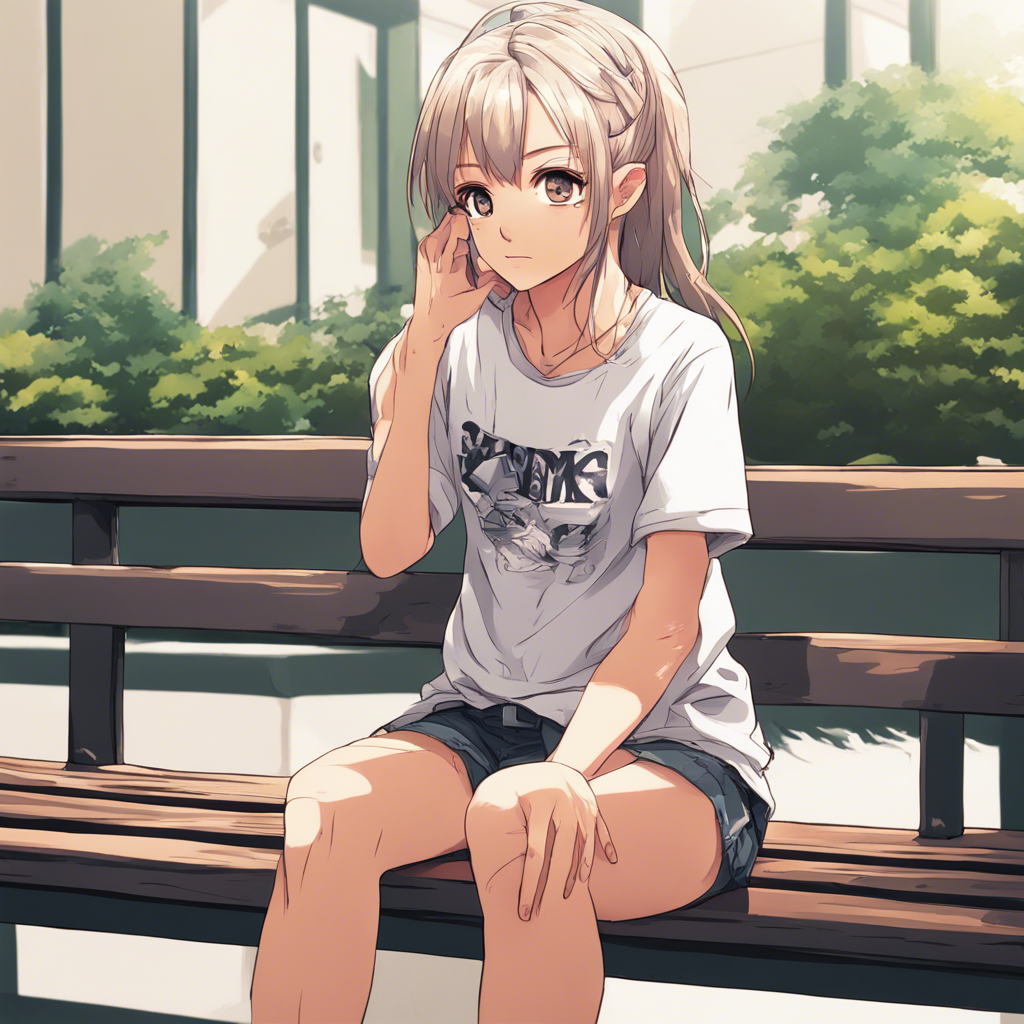 Download Anime Girl Kneeling On A Bench