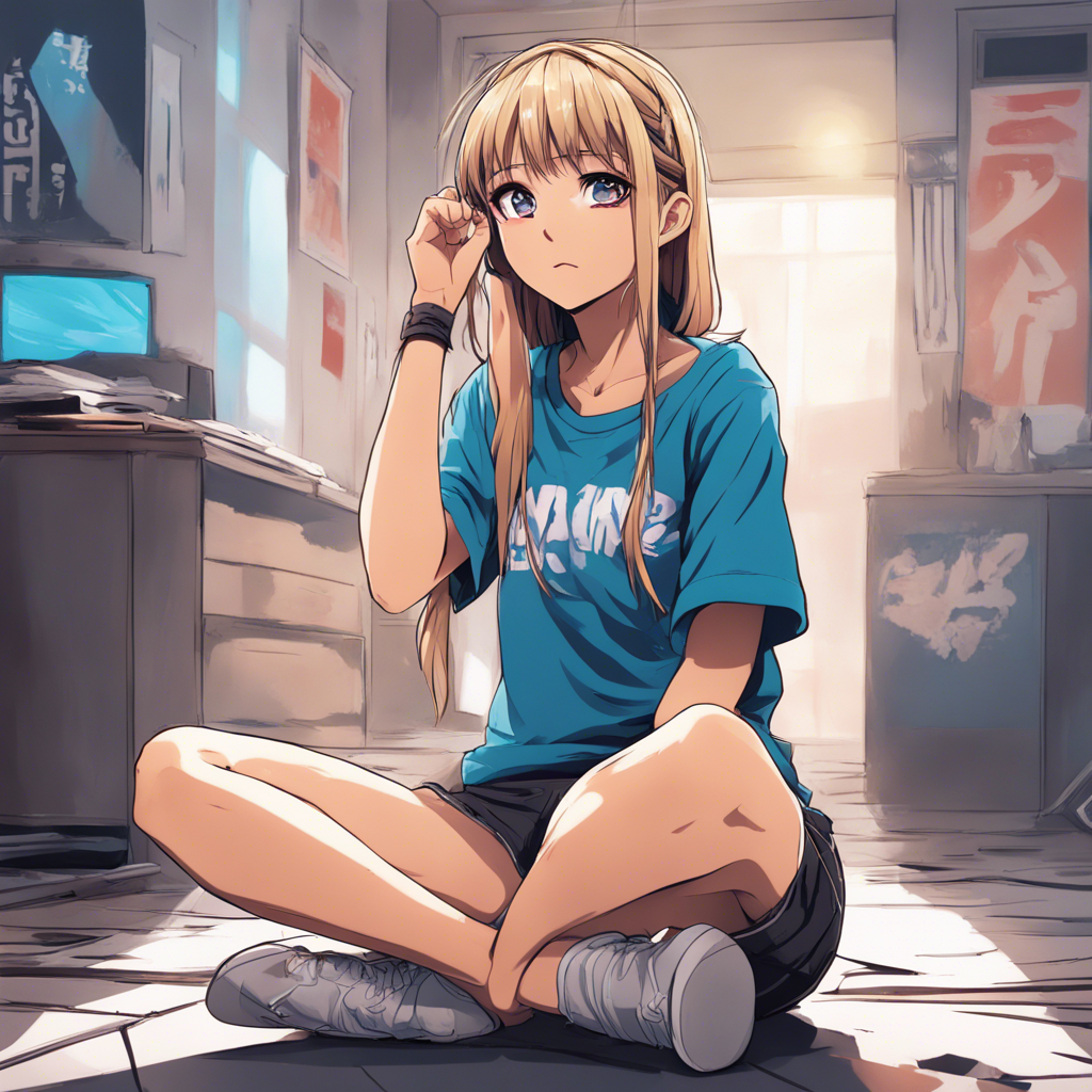 Download Anime Girl Kneeling On The Floor