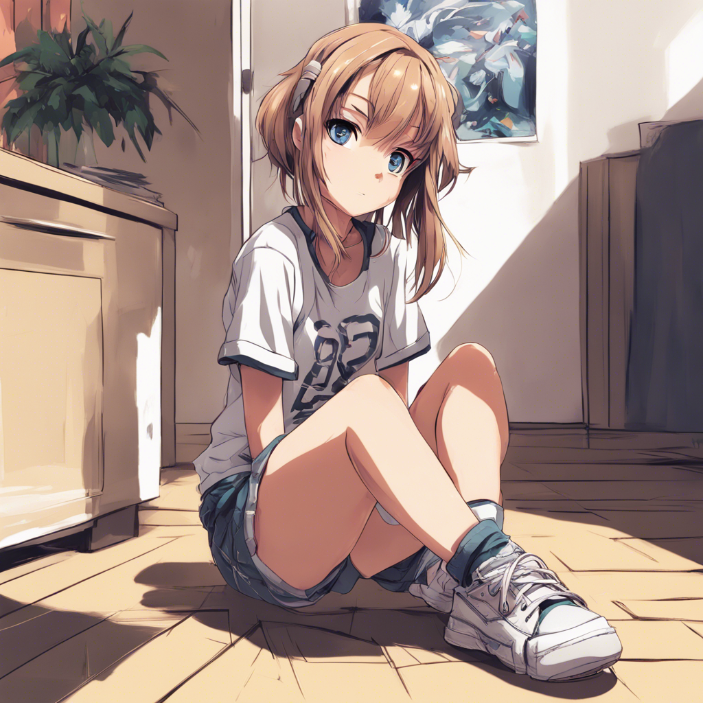 Download Anime Girl Kneeling On The Floor