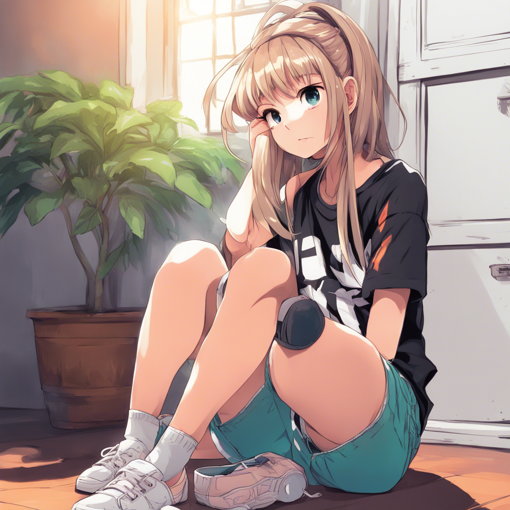 Download Anime Girl Kneeling On The Floor