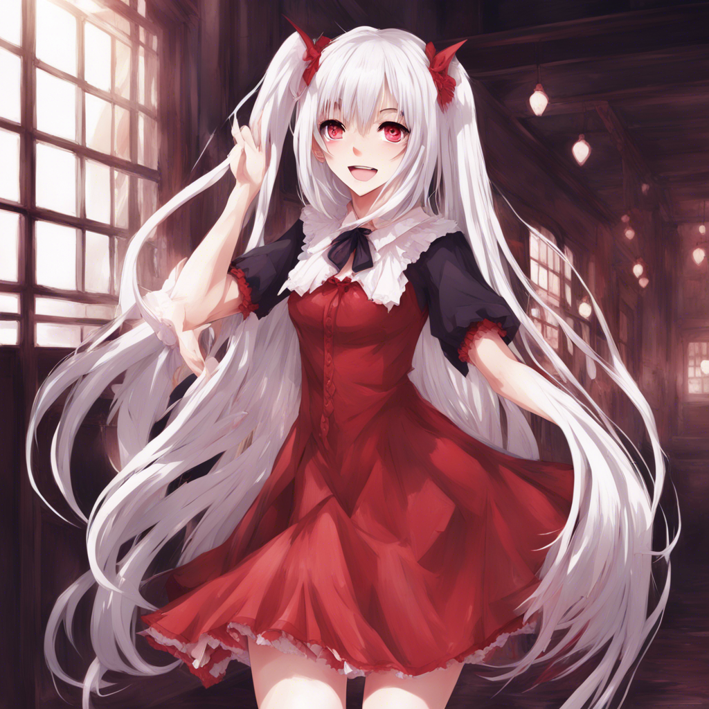 Download Anime Girl White Hair Vampire Pointed