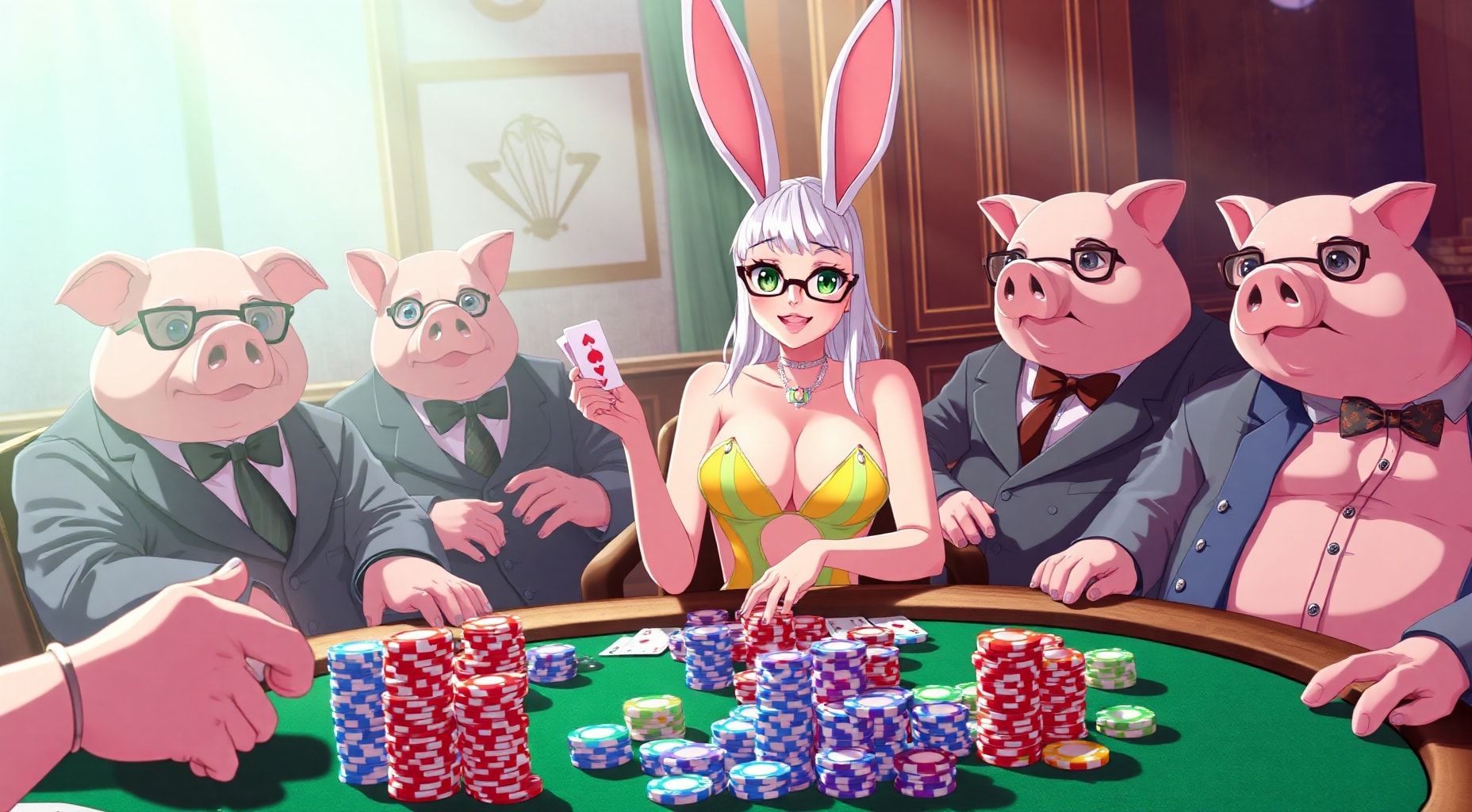 Download Attractive Bunny Lingerie Girl Dealing Poker