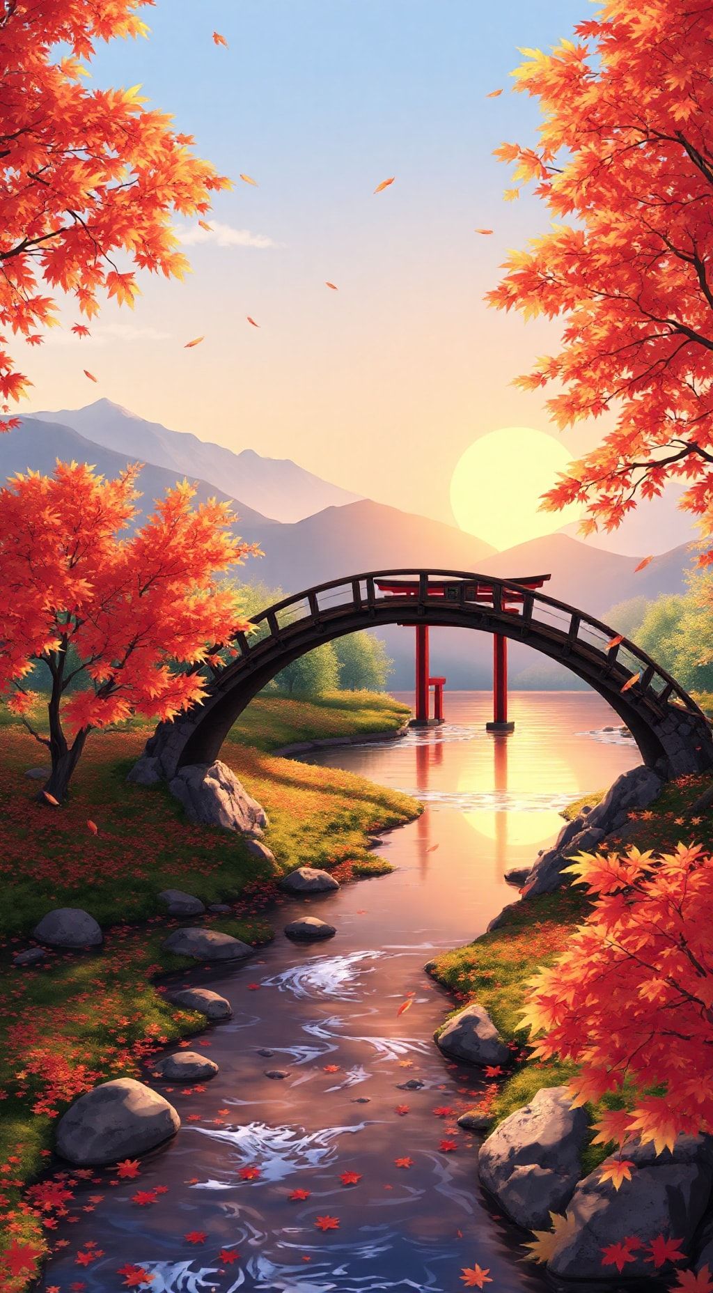 Download Autumn Small Curved Bridge Small Stream