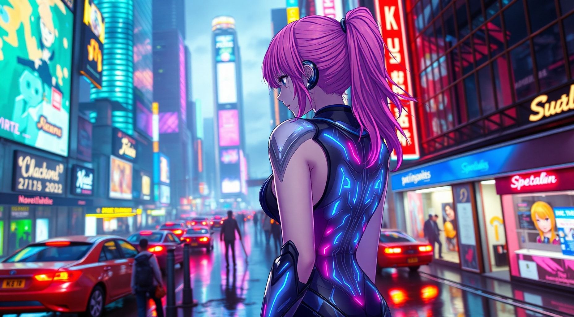 Download Beautiful Figure Cyberpunk Girlfriend Turned Around