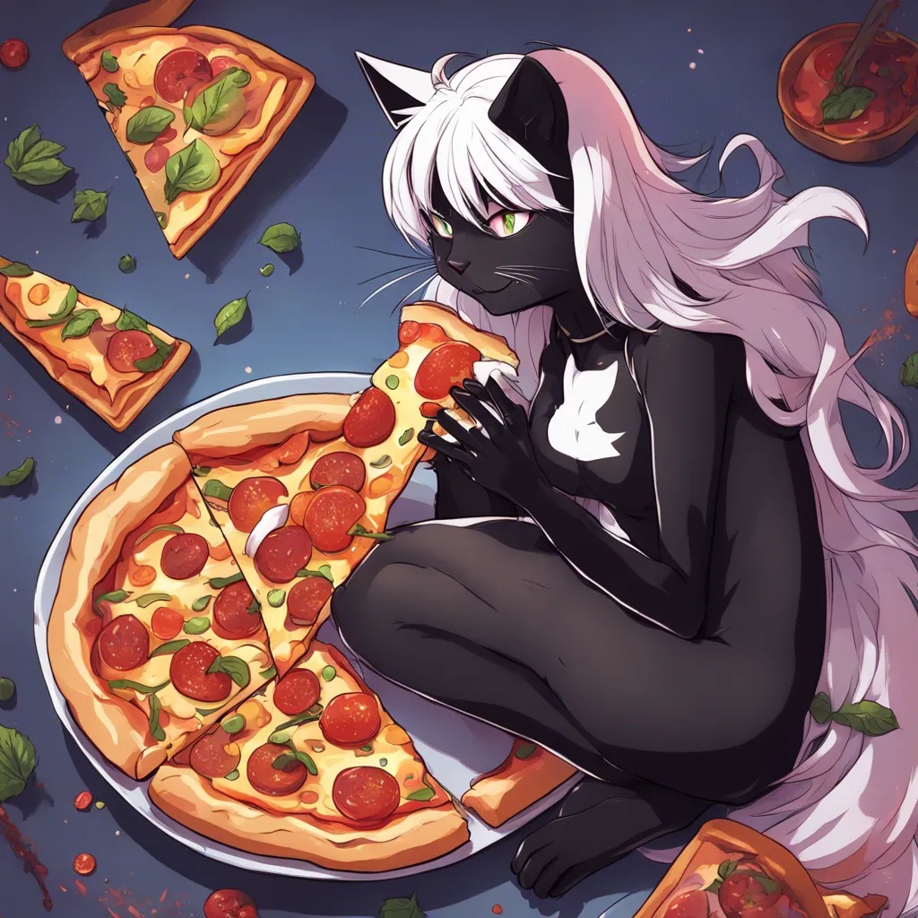 Download Black Cat Eating A Pizza