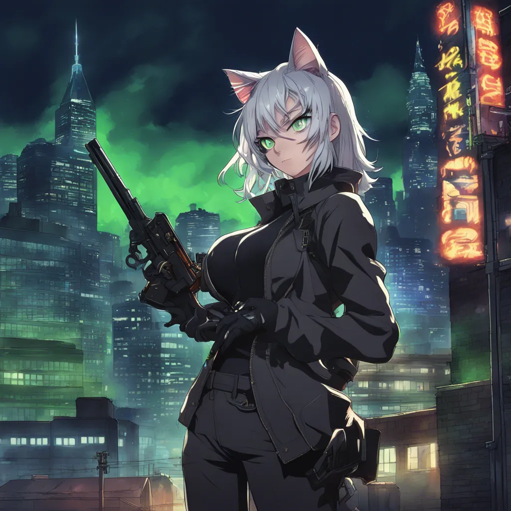 Download Black Cat Green Eyes Tommy Gun