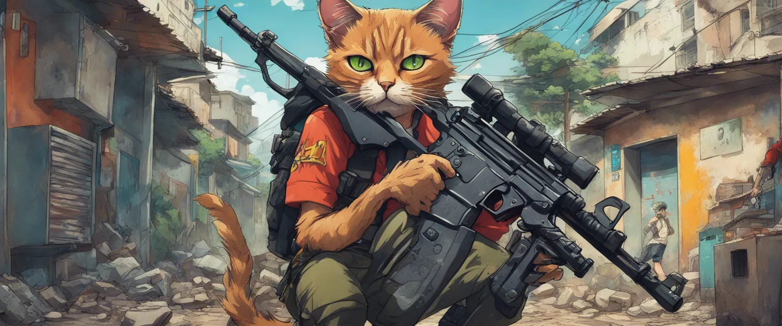 Download Brasilian Cat Holding A Gun In