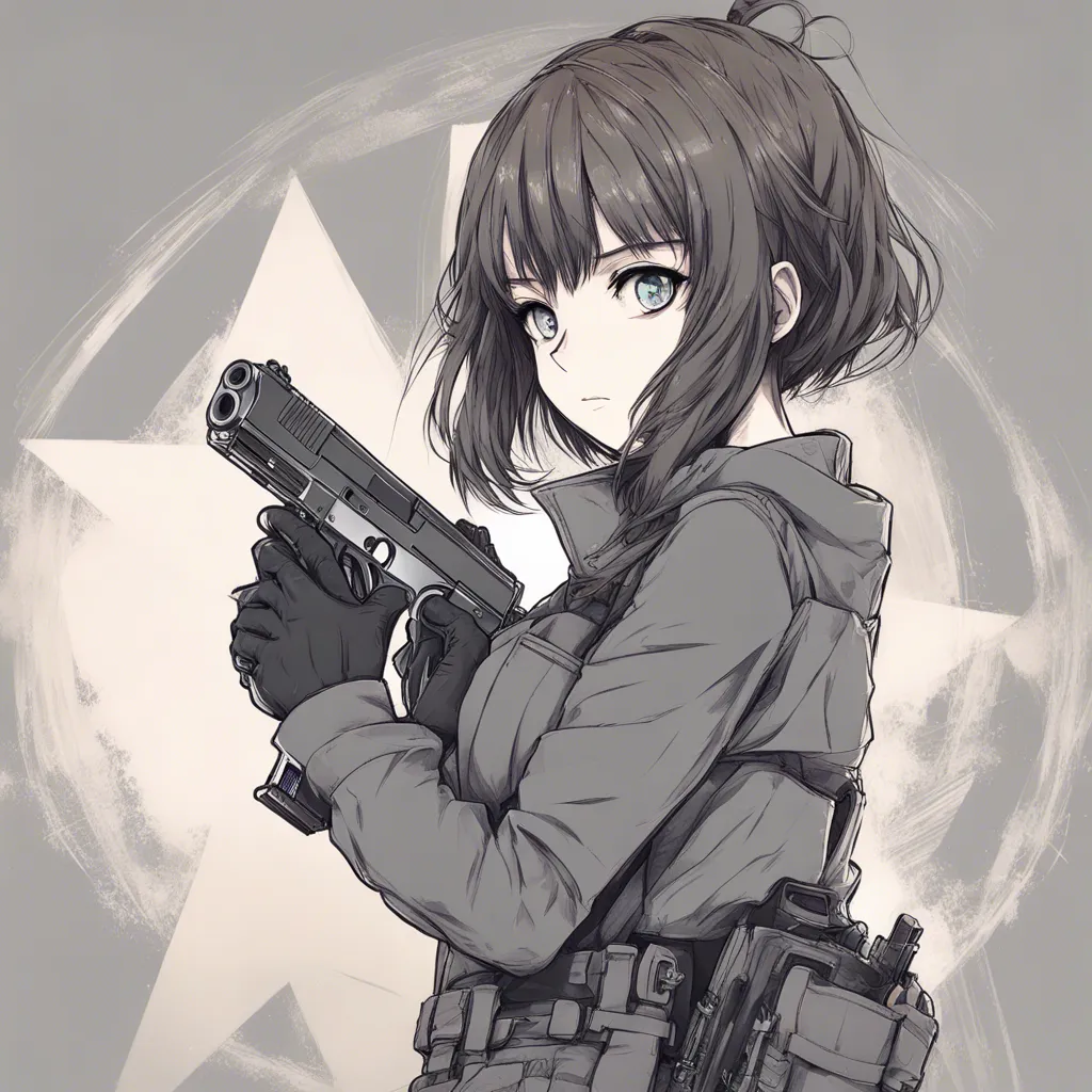 Download Brunette Anime Girl With Gun Sketch